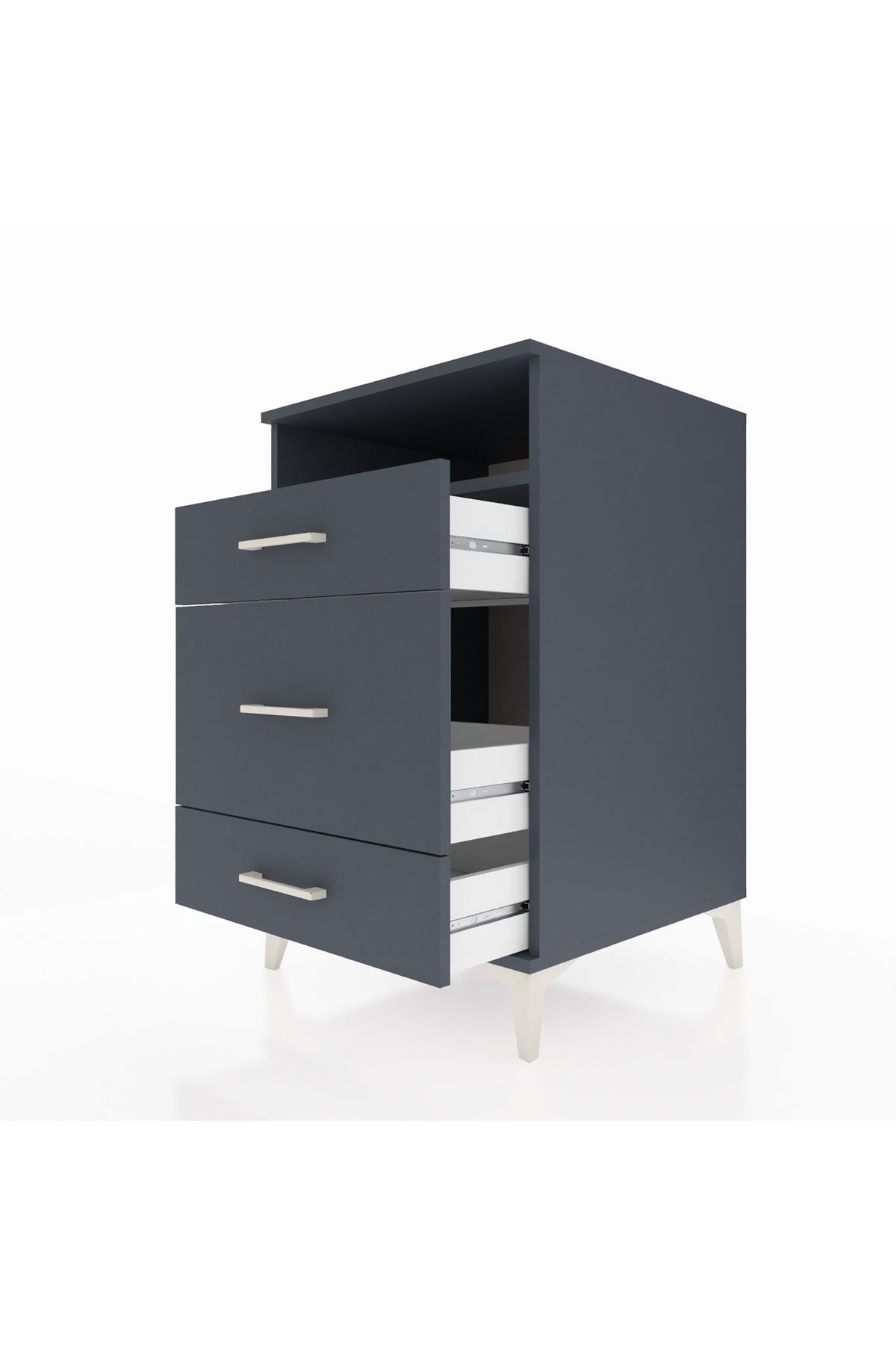 Kronos Komodin Tek Raflı 3 Çekmeceli 60x59x96 Antrasit-Antrasit