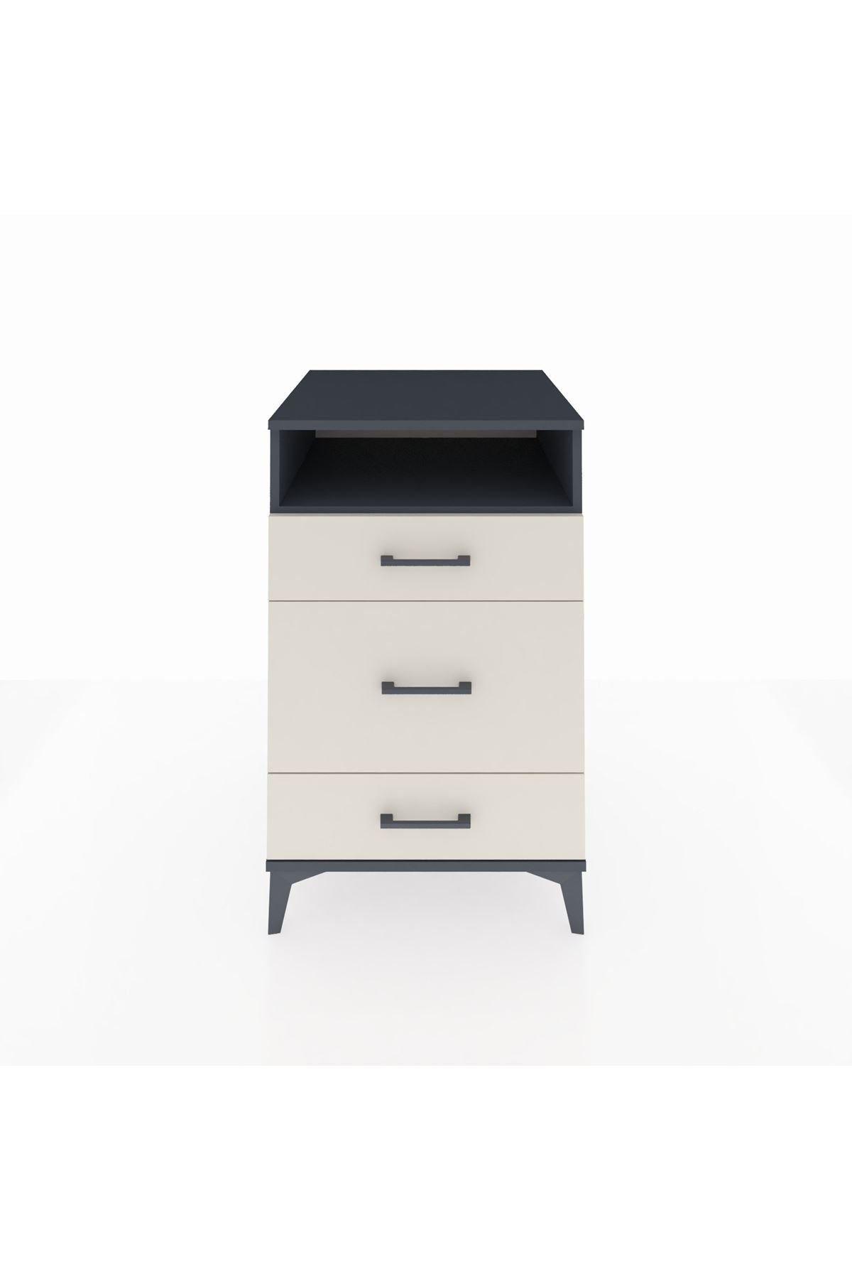 Kronos Komodin Tek Raflı 3 Çekmeceli 60x59x96 Antrasit-Aytaşı