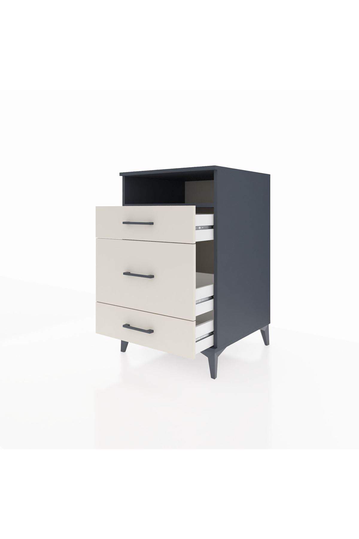 Kronos Komodin Tek Raflı 3 Çekmeceli 60x59x96 Antrasit-Aytaşı