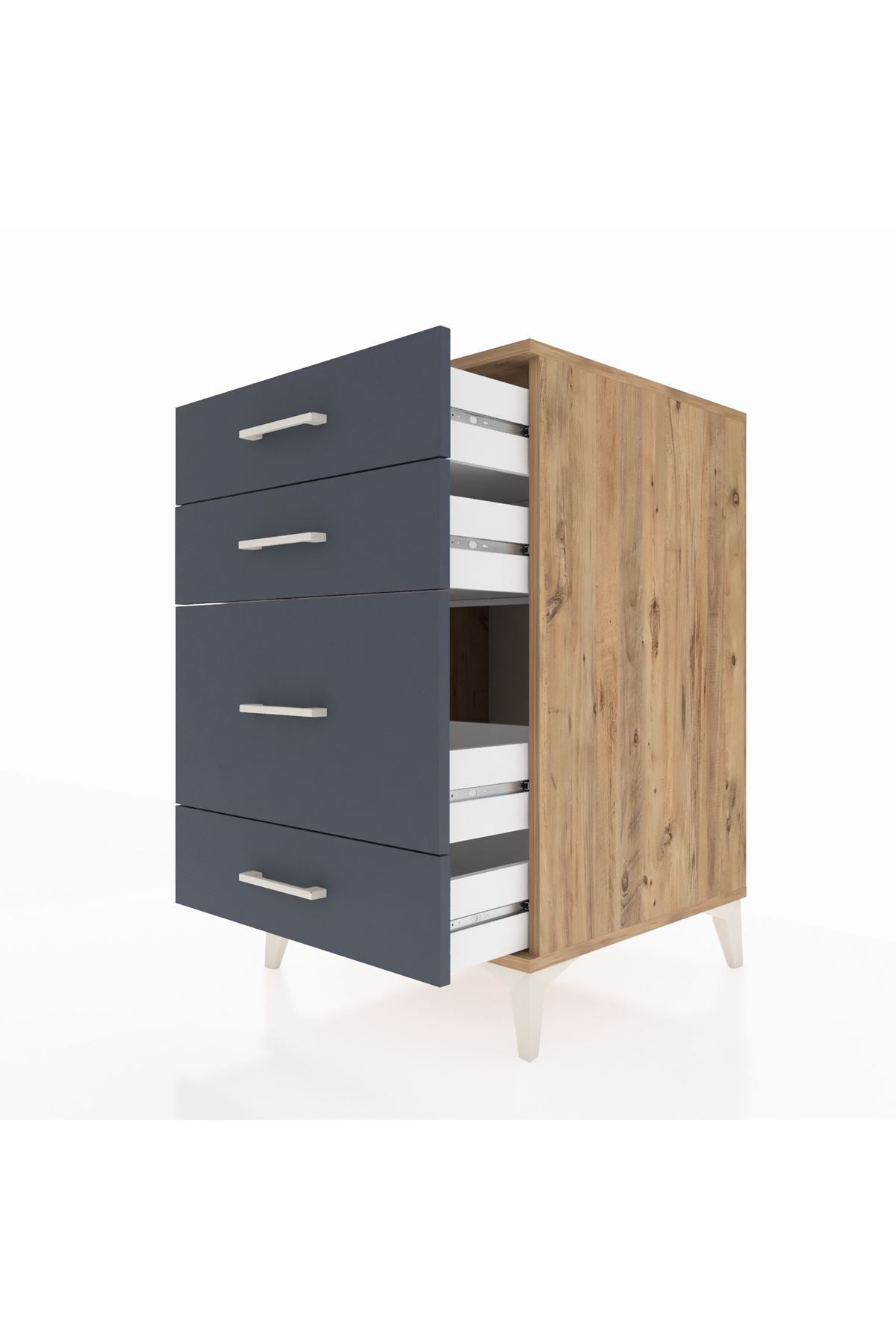 Kronos Komodin 4 Çekmeceli 60x59x96 Çam-Antrasit