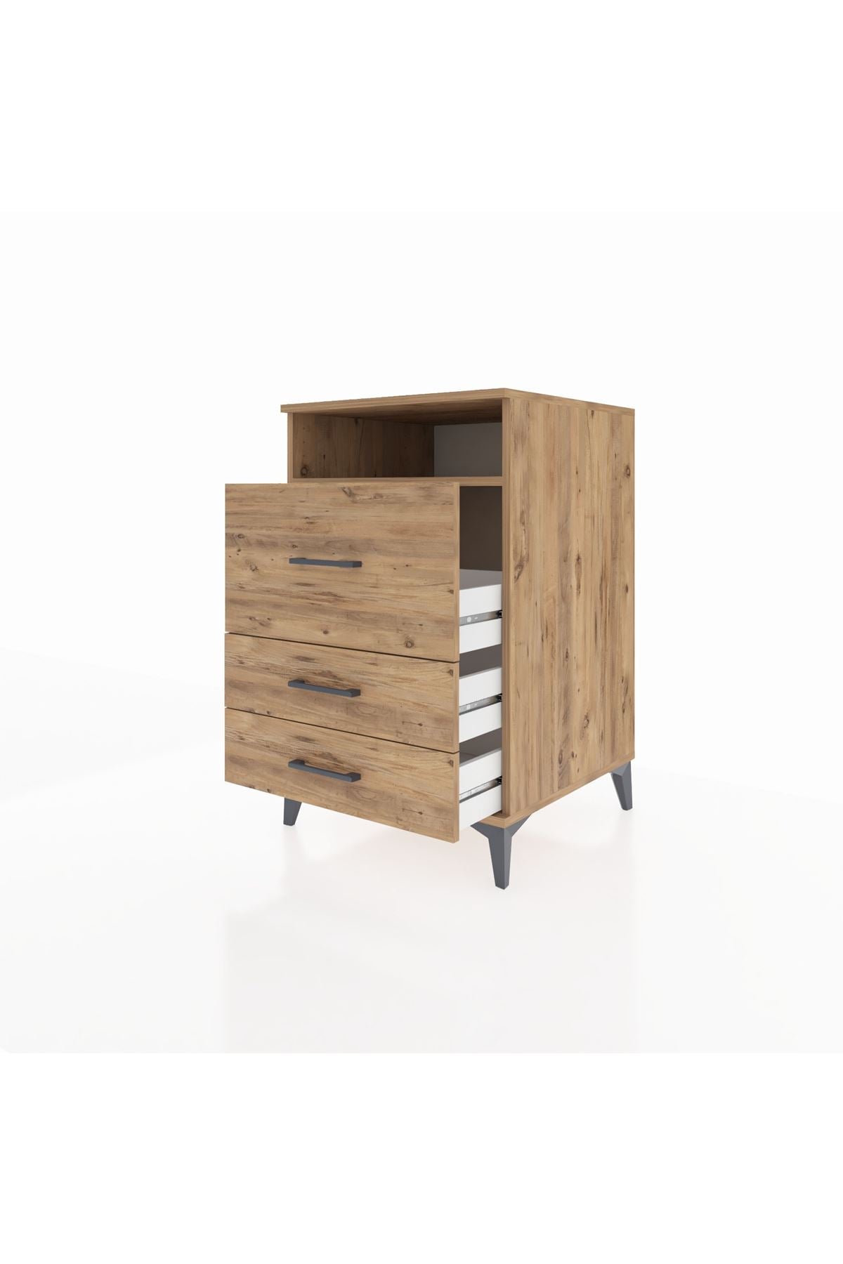 Kronos Komodin Tek Raflı 3 Çekmeceli 60x59x96 Çam-Çam