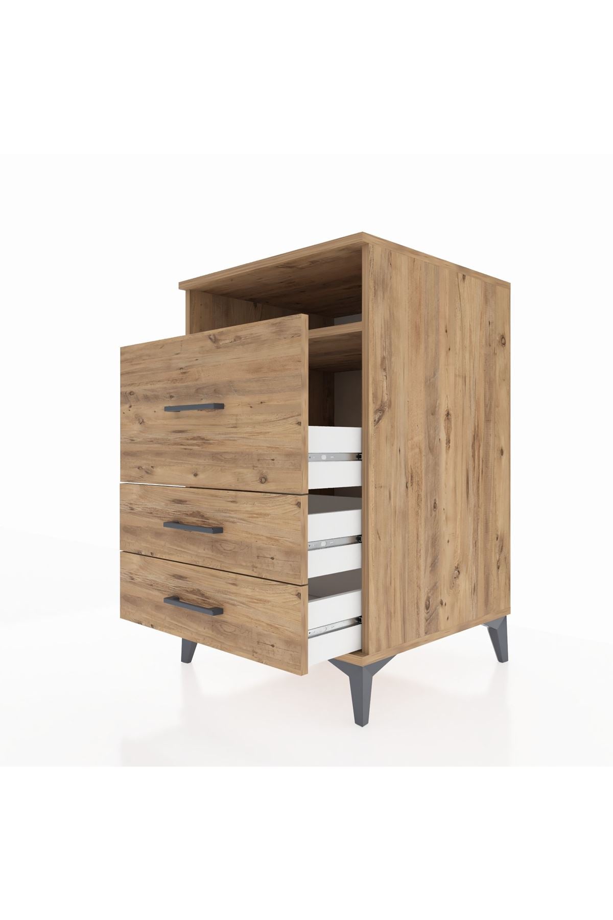 Kronos Komodin Tek Raflı 3 Çekmeceli 60x59x96 Çam-Çam