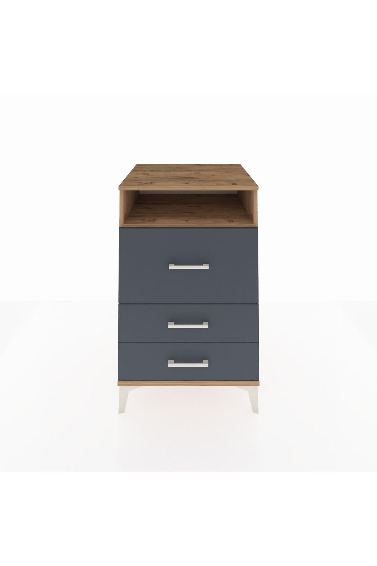 Kronos Komodin Tek Raflı 3 Çekmeceli 60x59x96 Çam-Antrasit