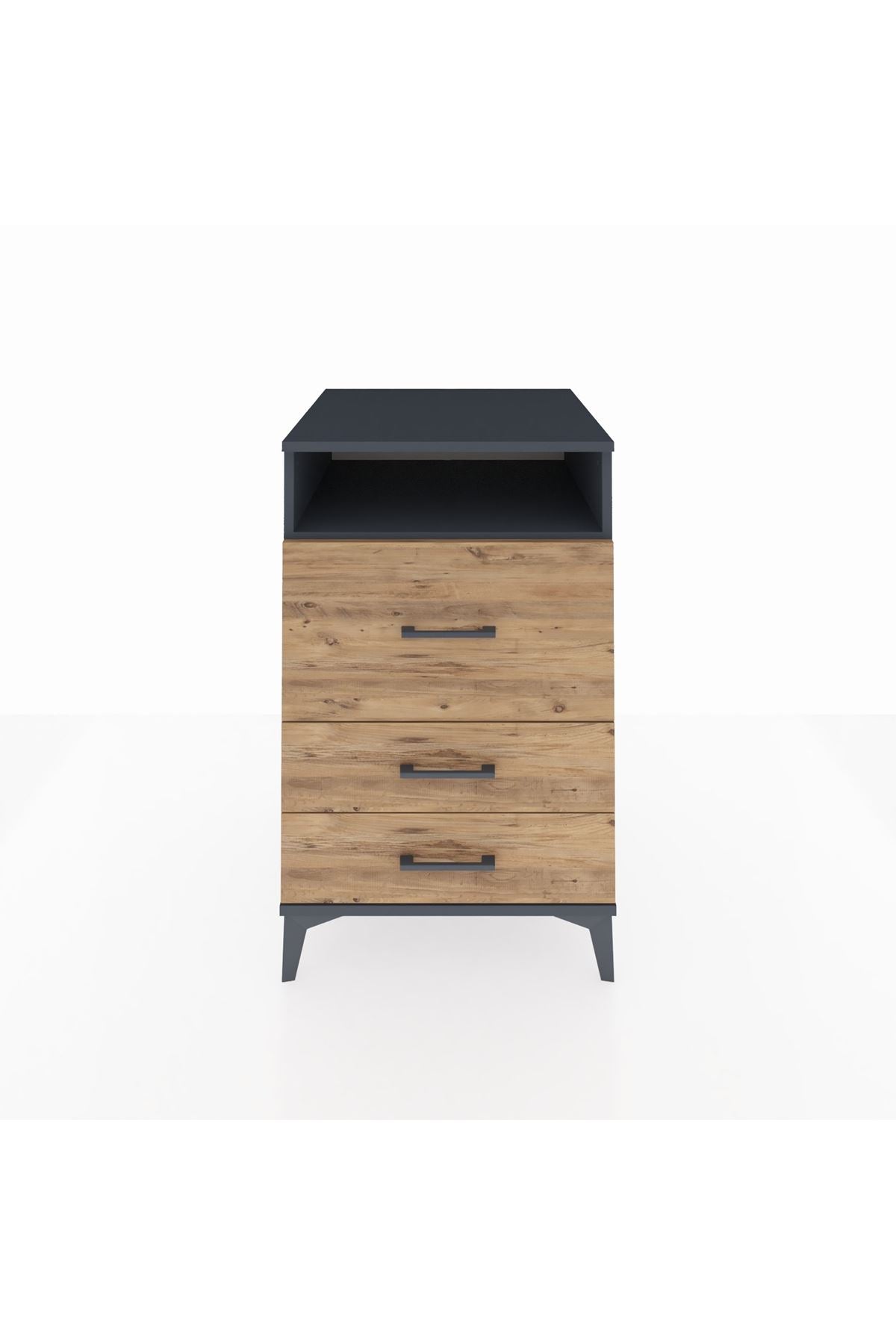 Kronos Komodin Tek Raflı 3 Çekmeceli 60x59x96 Antrasit-Çam