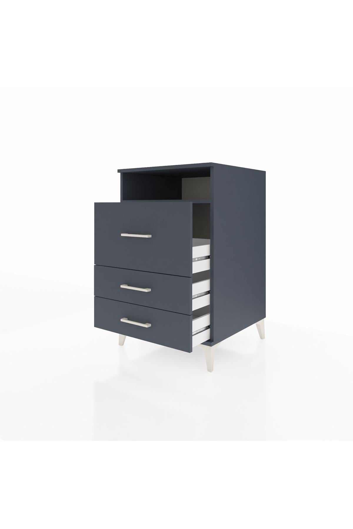 Kronos Komodin Tek Raflı 3 Çekmeceli 60x59x96 Antrasit-Antrasit