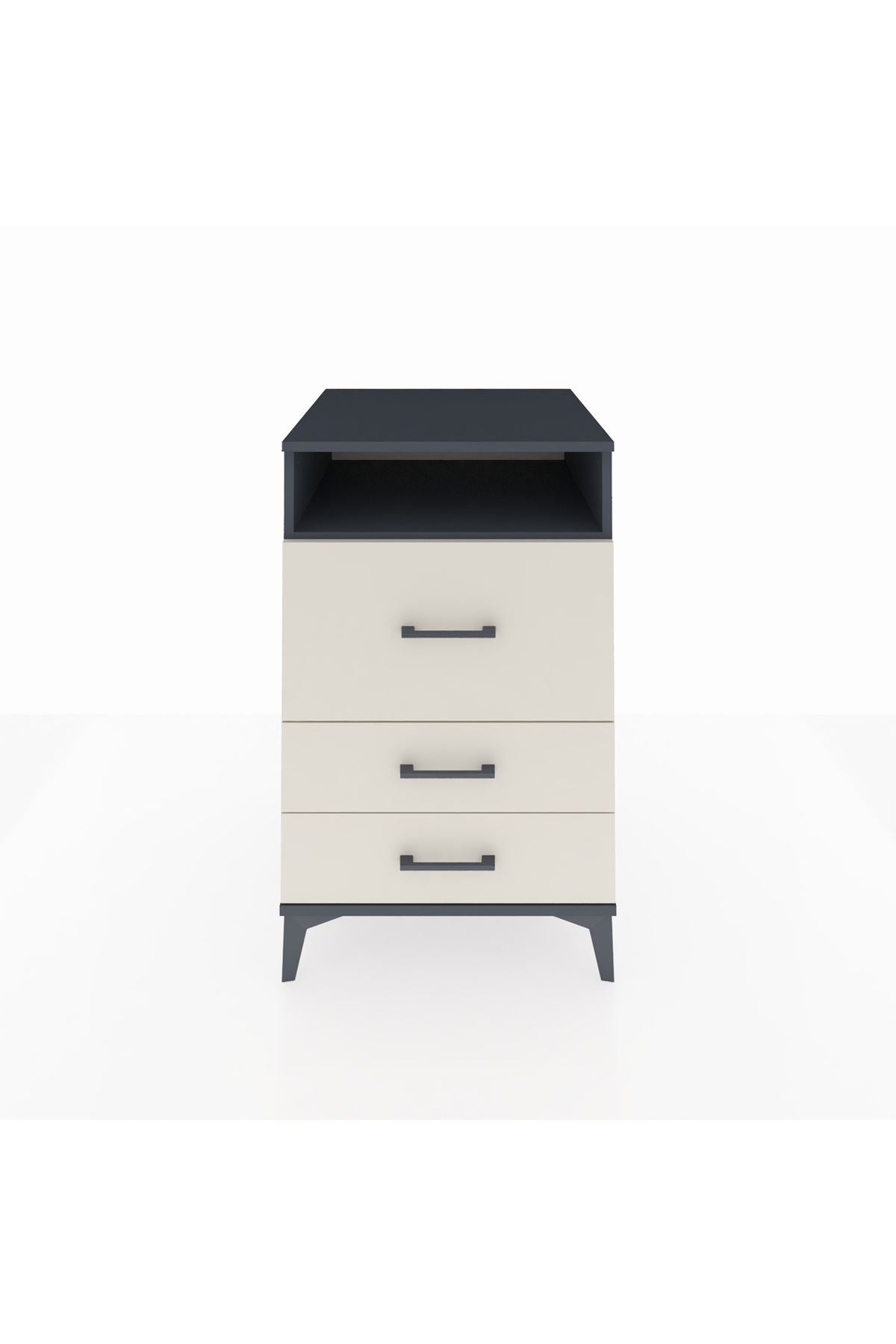 Kronos Komodin Tek Raflı 3 Çekmeceli 60x59x96 Antrasit-Aytaşı