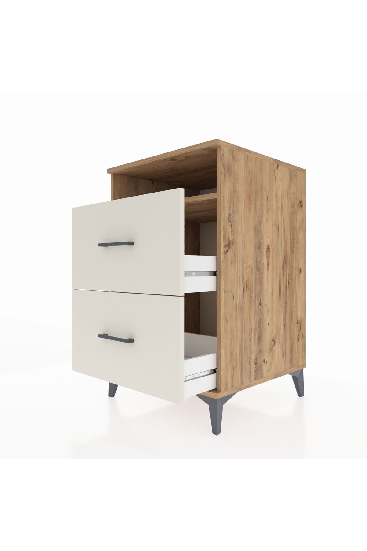 Kronos Komodin Tek Raflı 2 Çekmeceli 60x59x96 Çam-Aytaşı