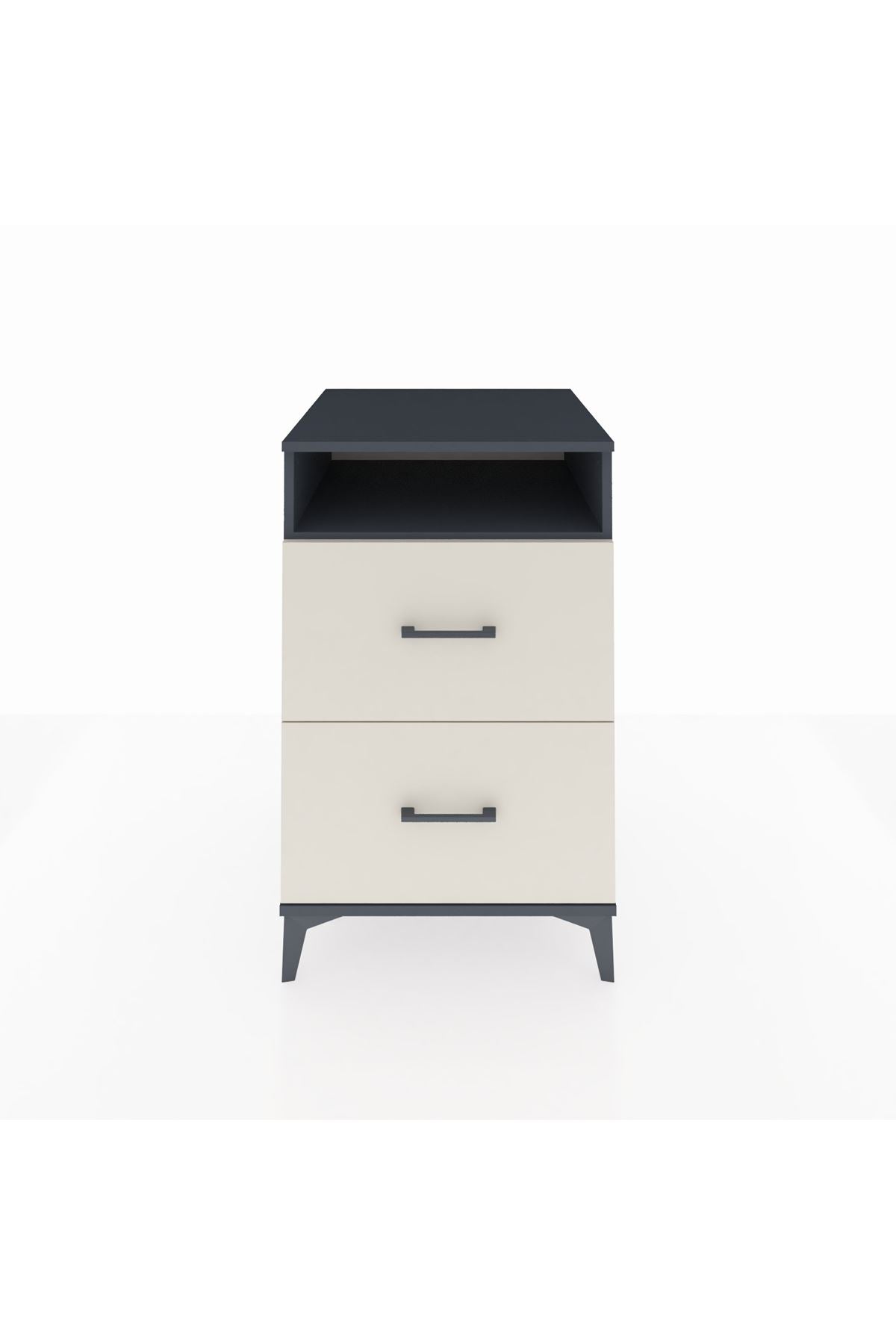 Kronos Komodin Tek Raflı 2 Çekmeceli 60x59x96 Antrasit-Aytaşı