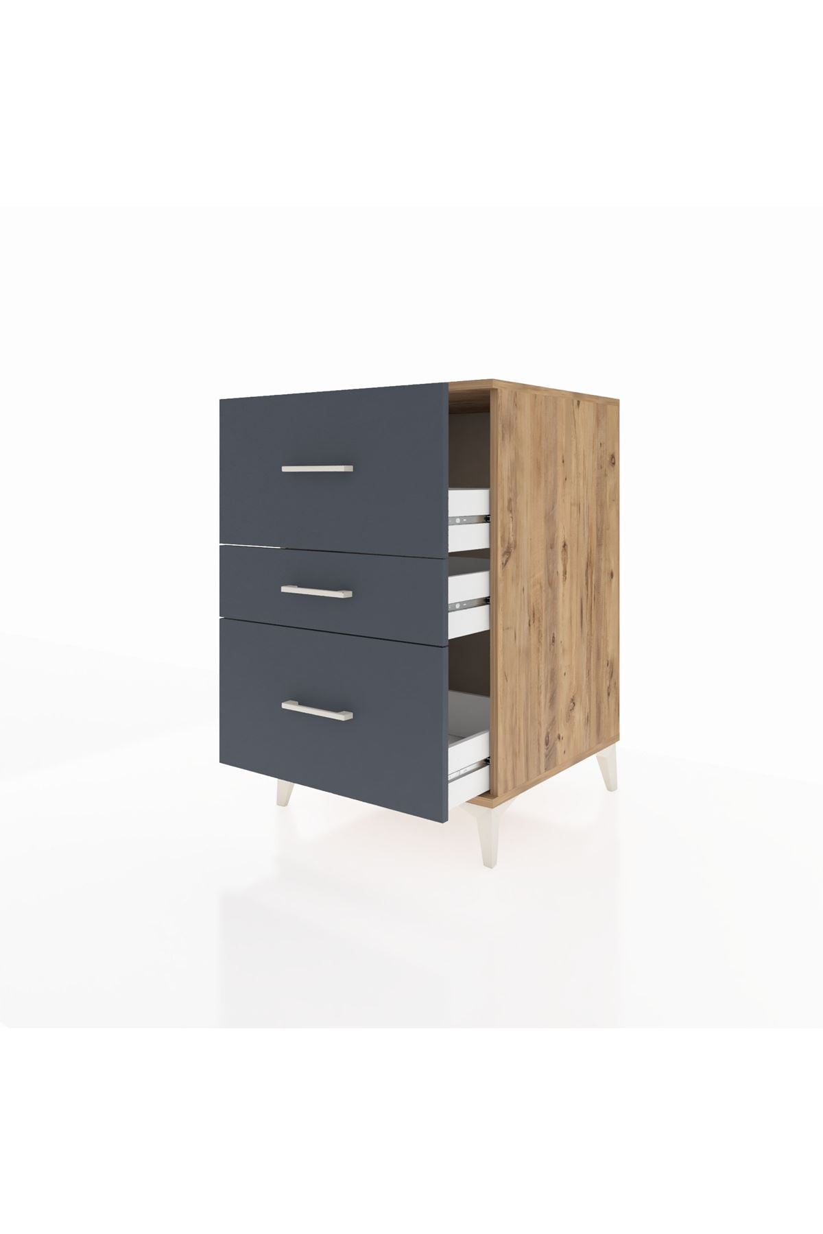 Kronos Komodin 3 Çekmeceli 60x59x96 Çam-Antrasit