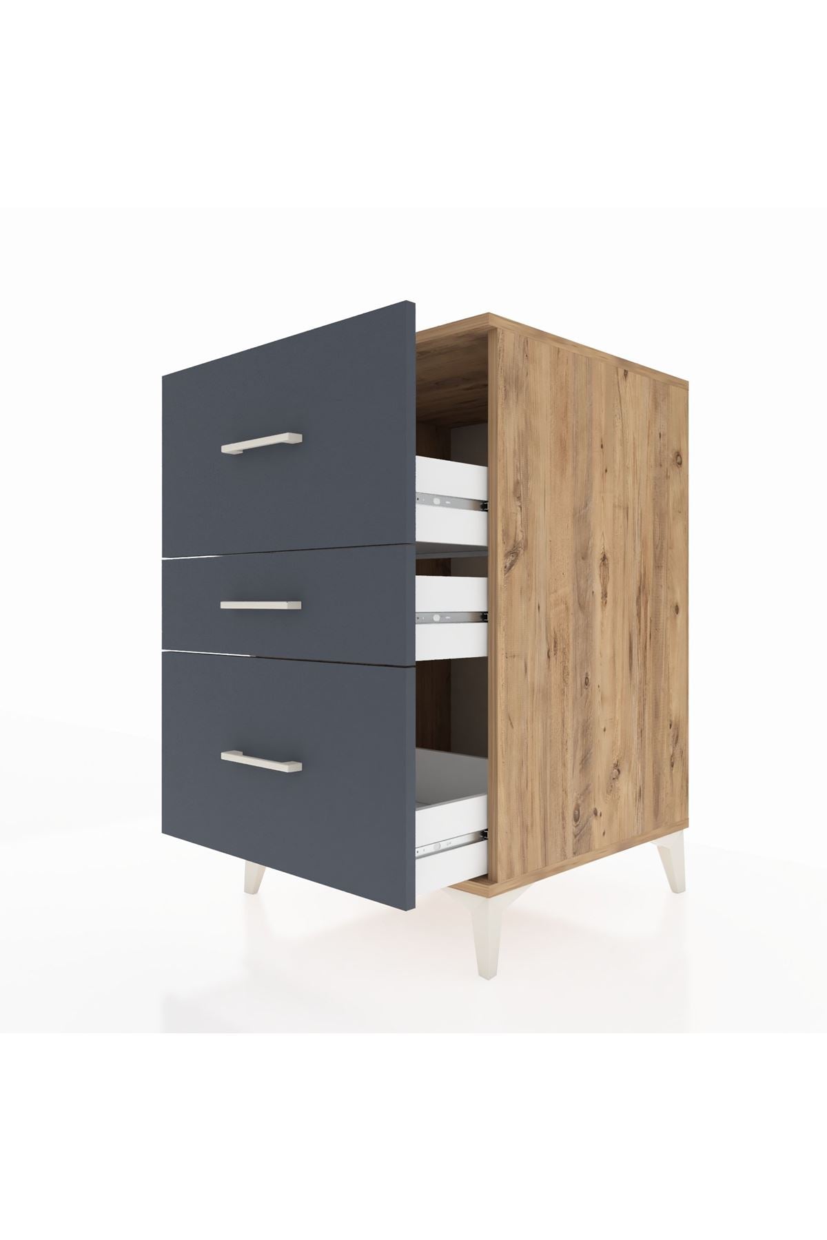 Kronos Komodin 3 Çekmeceli 60x59x96 Çam-Antrasit