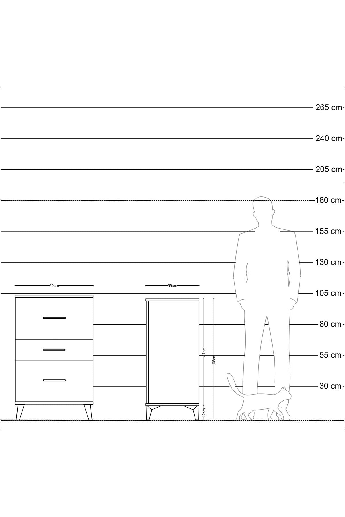 Kronos Komodin 3 Çekmeceli 60x59x96 Çam-Antrasit