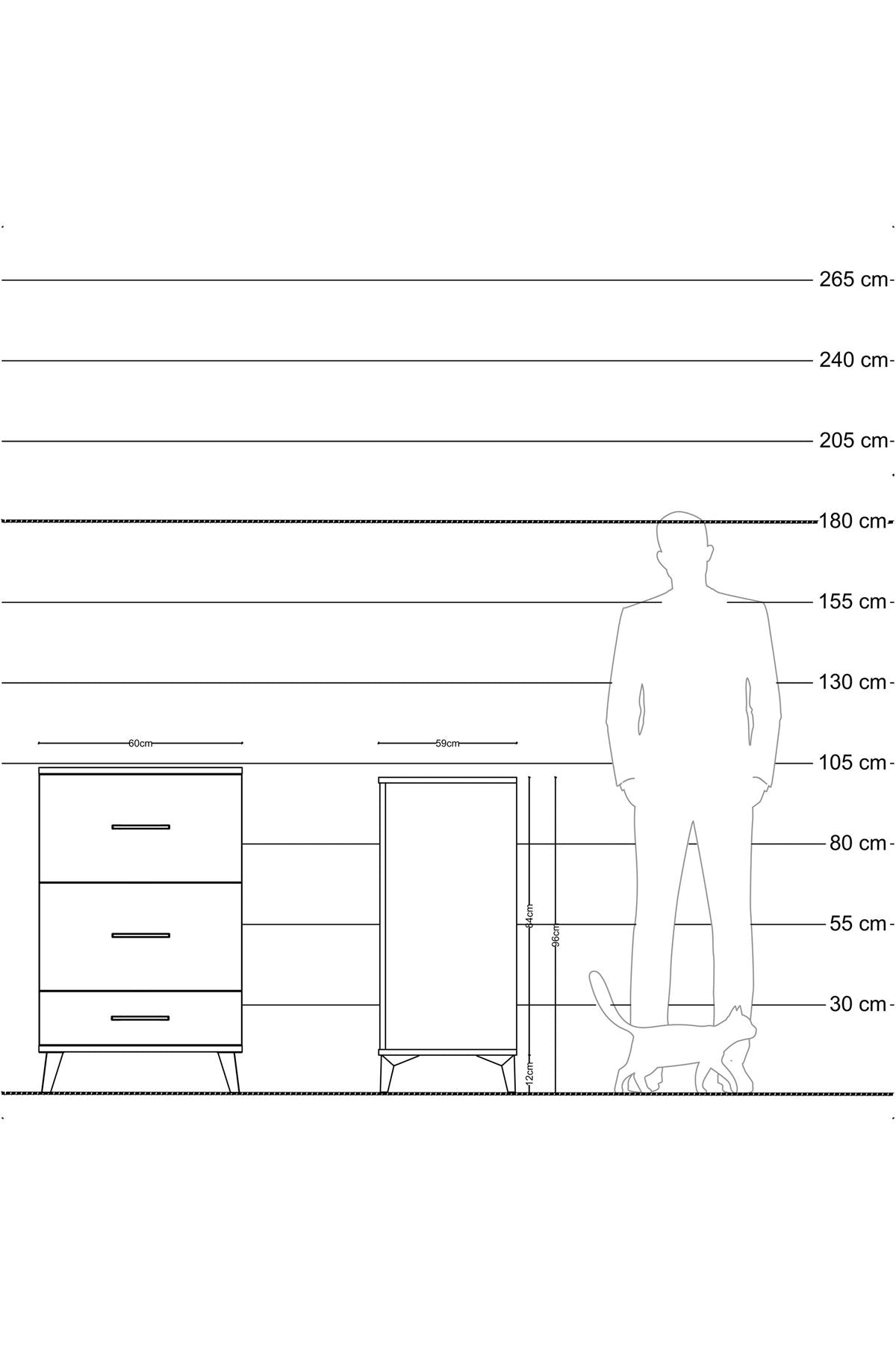 Kronos Komodin 3 Çekmeceli 60x59x96 Çam-Antrasit