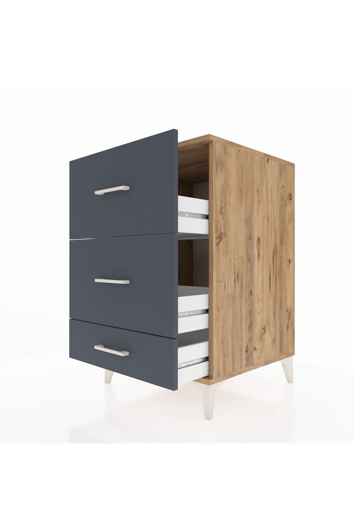 Kronos Komodin 3 Çekmeceli 60x59x96 Çam-Antrasit