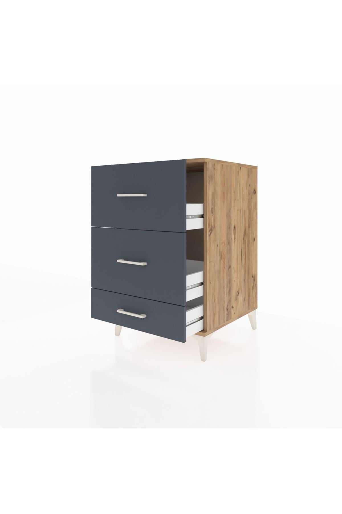 Kronos Komodin 3 Çekmeceli 60x59x96 Çam-Antrasit