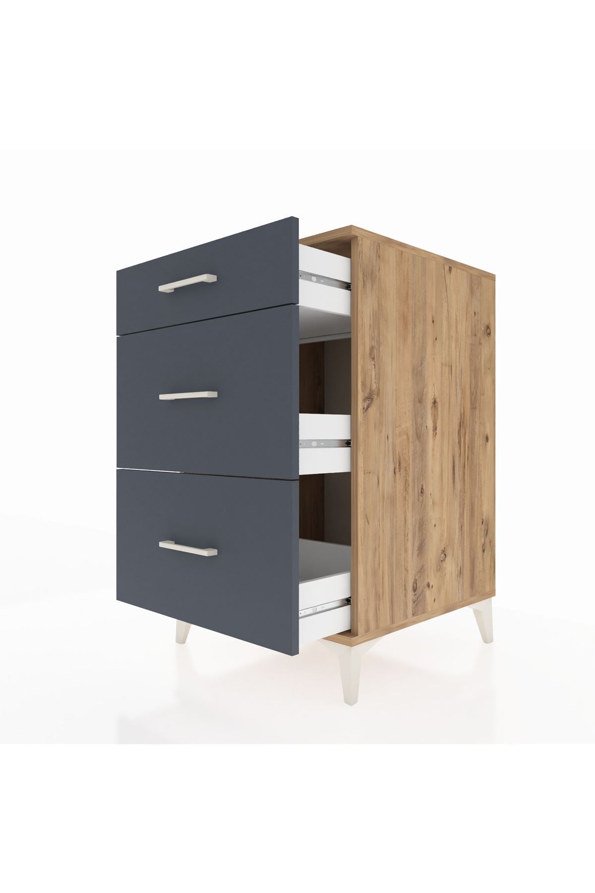 Kronos Komodin 3 Çekmeceli 60x59x96 Çam-Antrasit