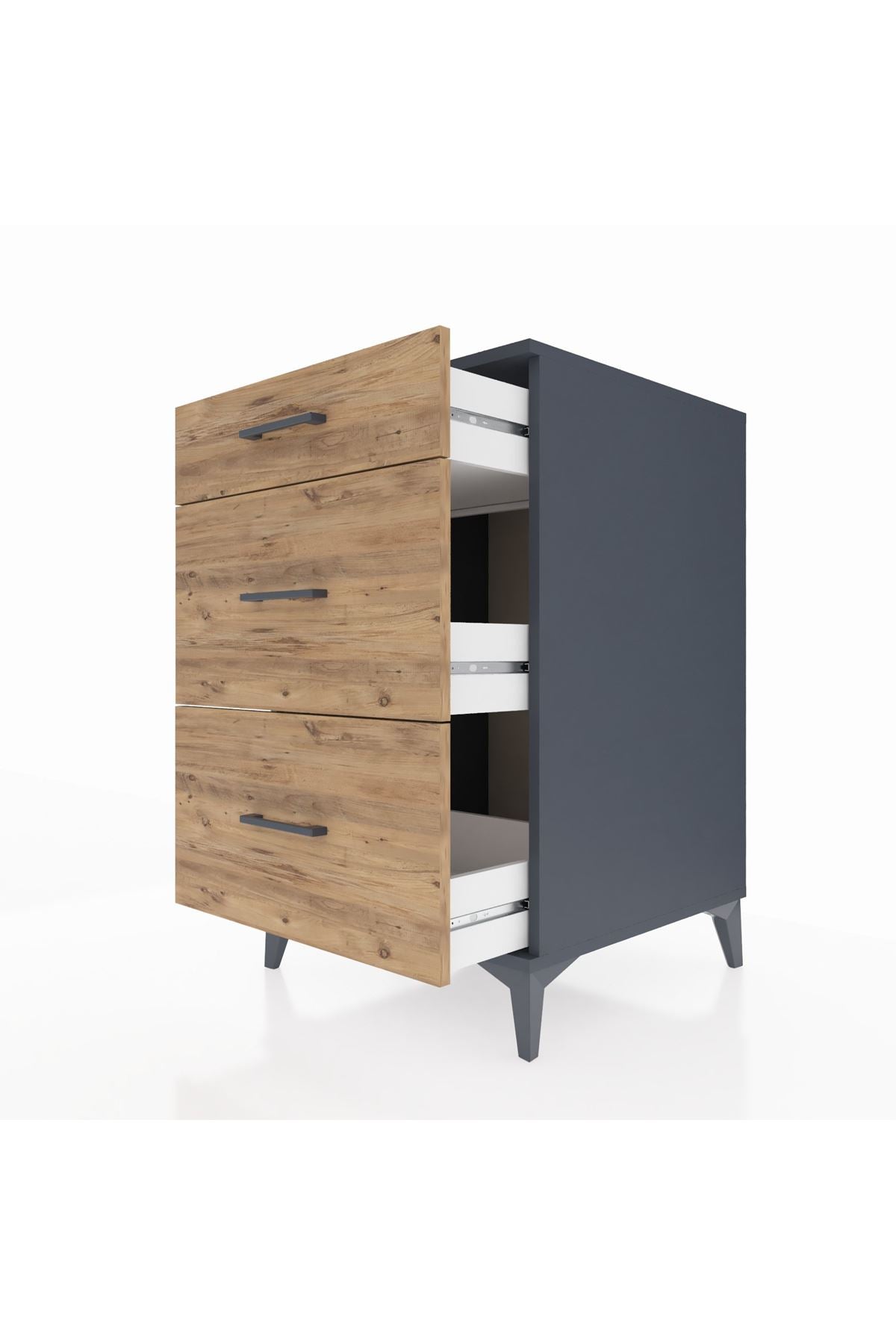 Kronos Komodin 3 Çekmeceli 60x59x96 Antrasit-Çam