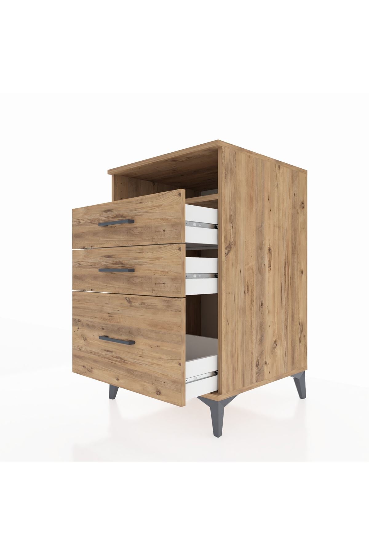 Kronos Komodin Tek Raflı 3 Çekmeceli 60x59x96 Çam-Çam