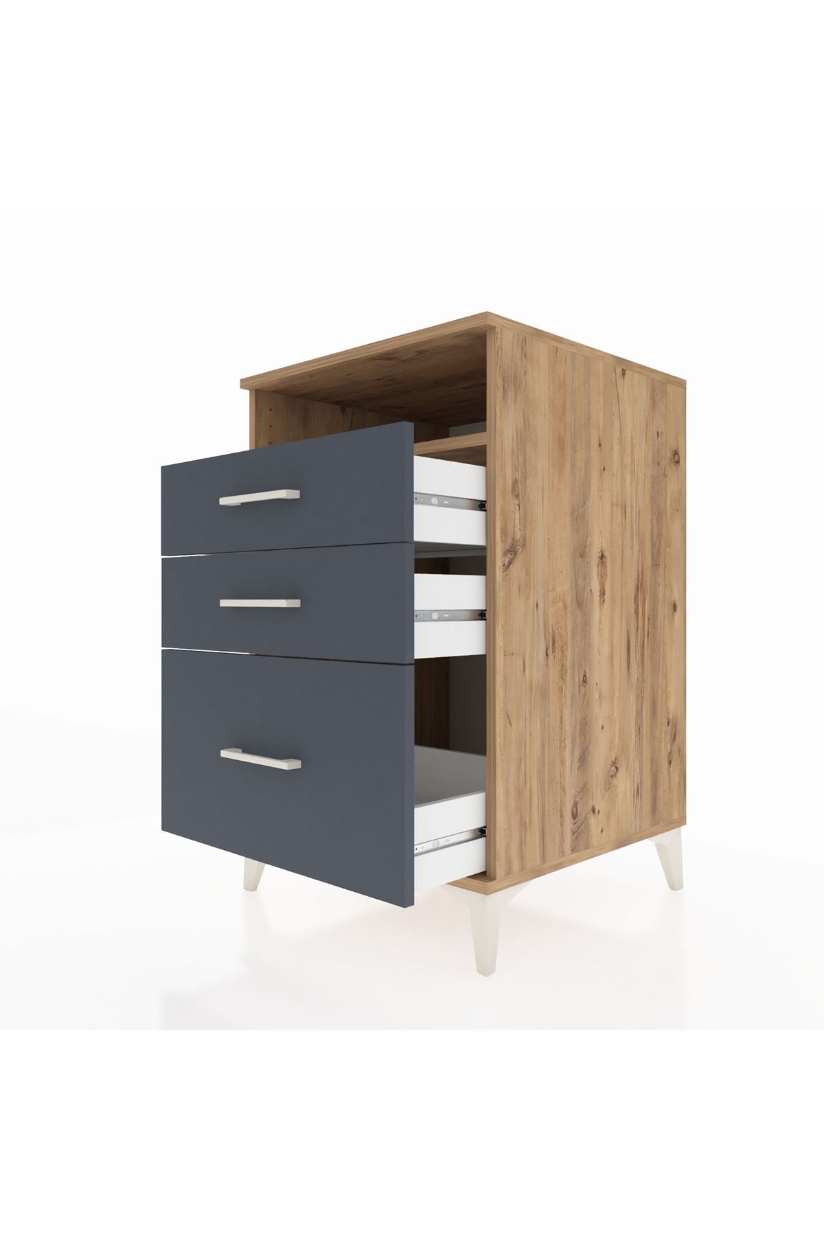 Kronos Komodin Tek Raflı 3 Çekmeceli 60x59x96 Çam-Antrasit