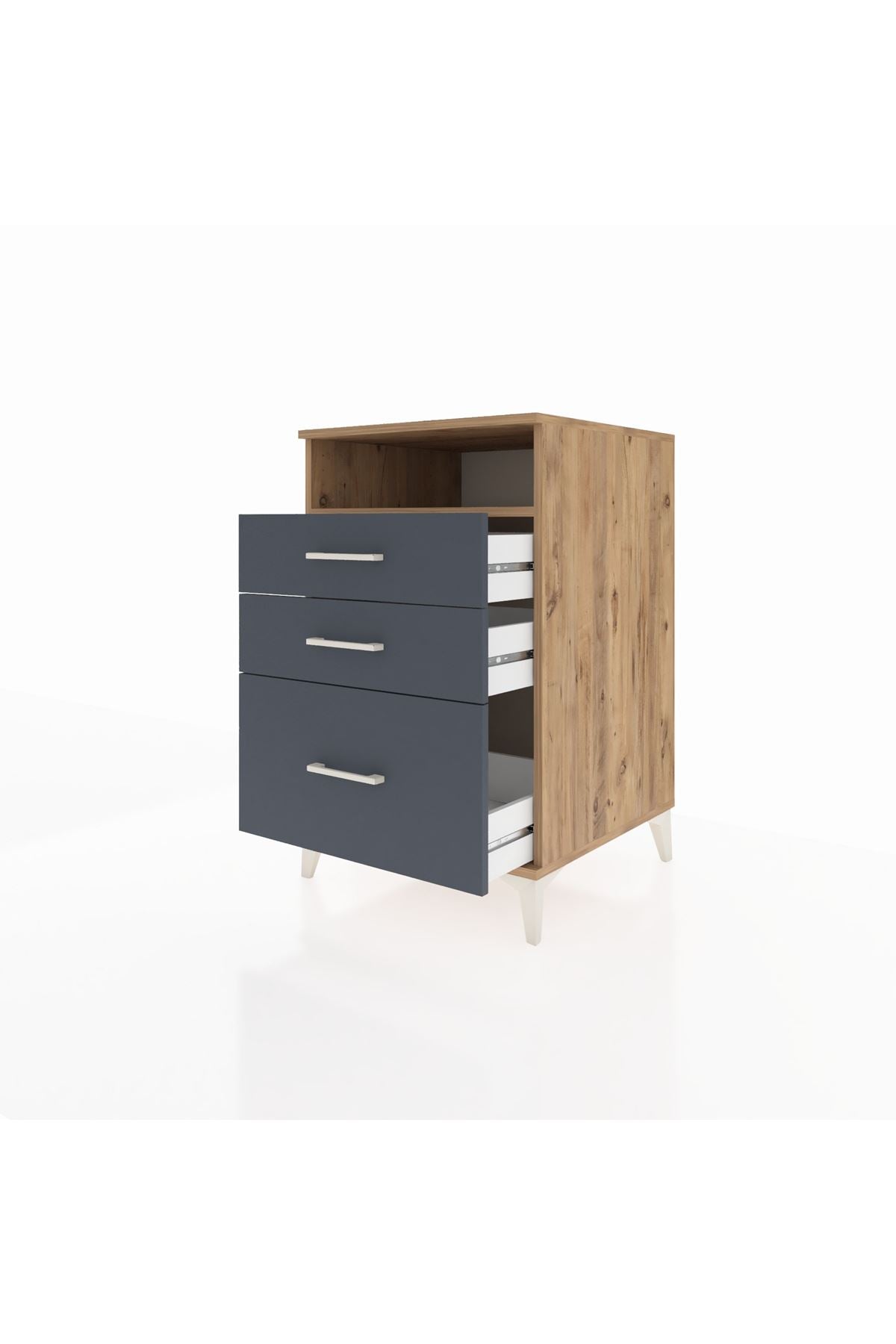 Kronos Komodin Tek Raflı 3 Çekmeceli 60x59x96 Çam-Antrasit