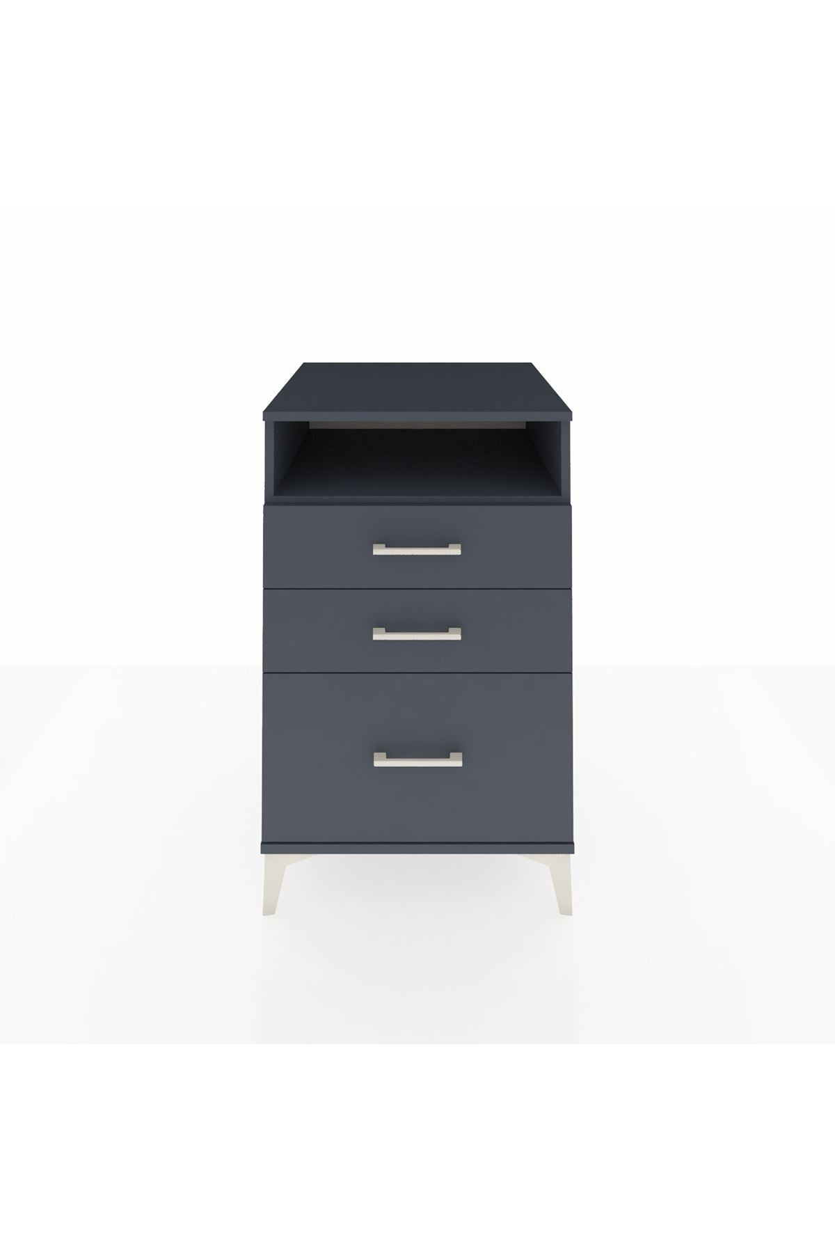 Kronos Komodin Tek Raflı 3 Çekmeceli 60x59x96 Antrasit-Antrasit