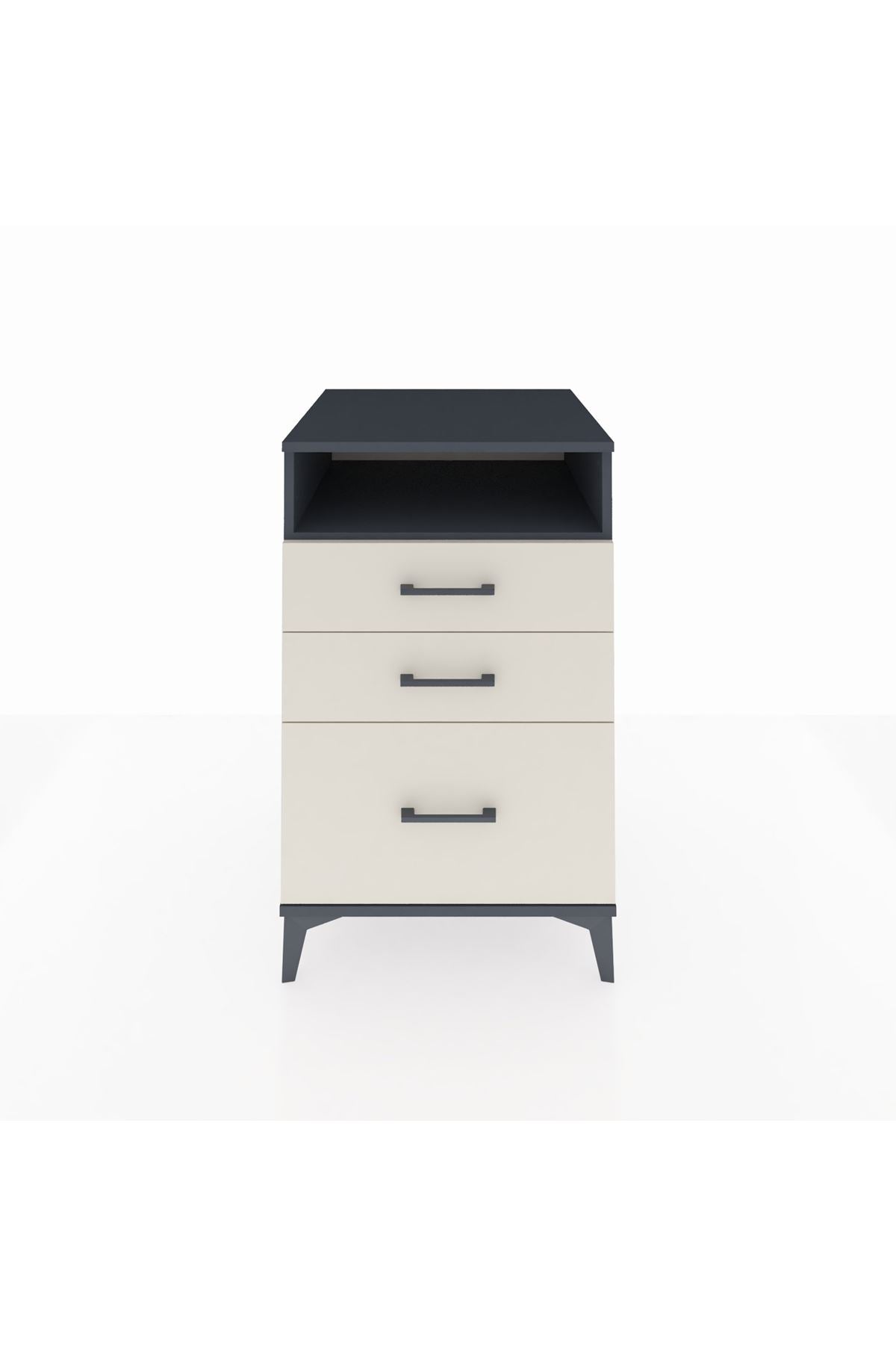 Kronos Komodin Tek Raflı 3 Çekmeceli 60x59x96 Antrasit-Aytaşı