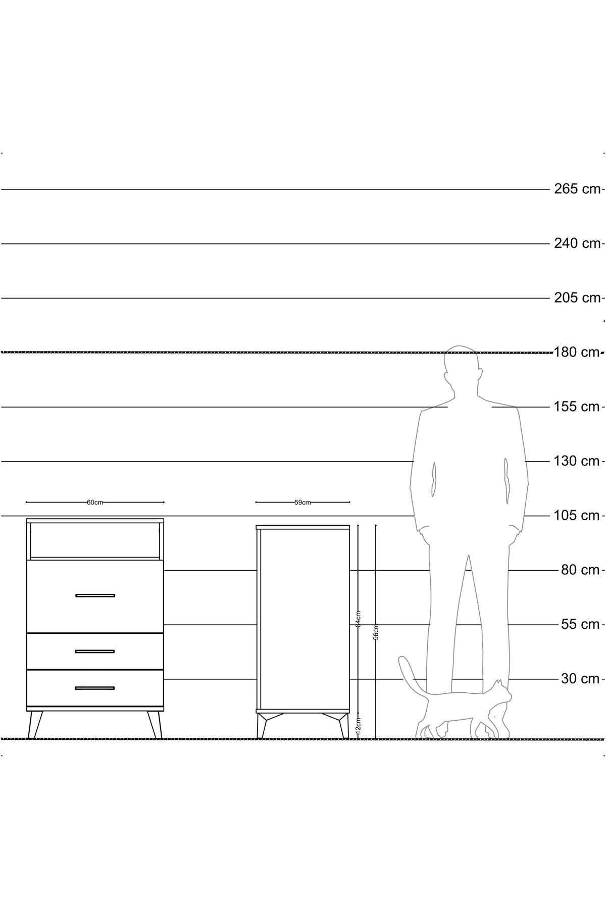 Kronos Komodin Tek Raflı 3 Çekmeceli 60x59x96 Çam-Çam