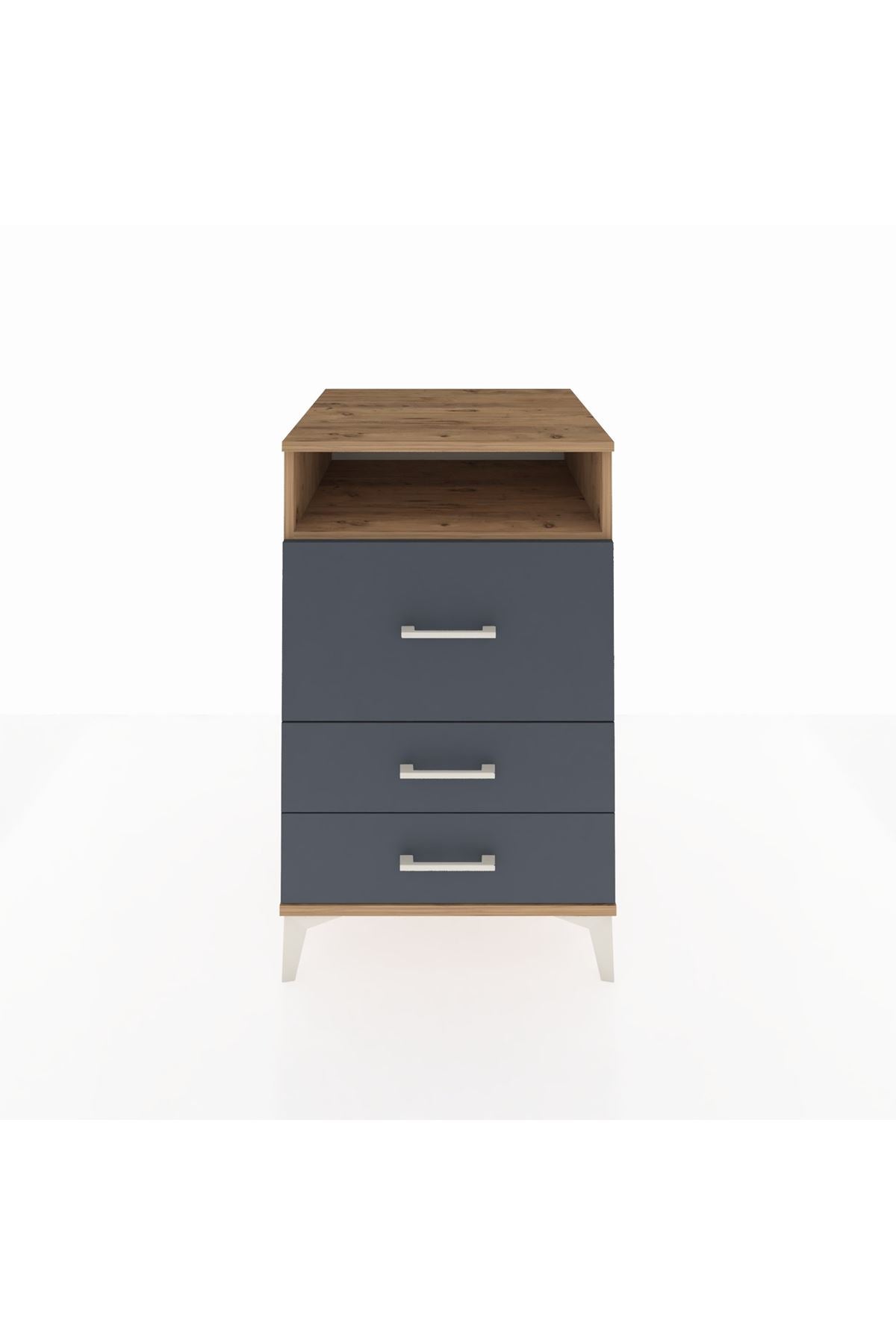 Kronos Komodin Tek Raflı 3 Çekmeceli 60x59x96 Çam-Antrasit