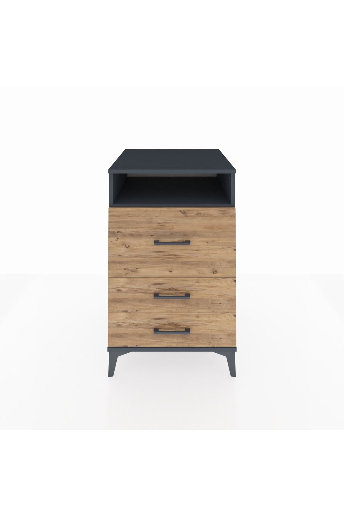 Kronos Komodin Tek Raflı 3 Çekmeceli 60x59x96 Antrasit-Çam