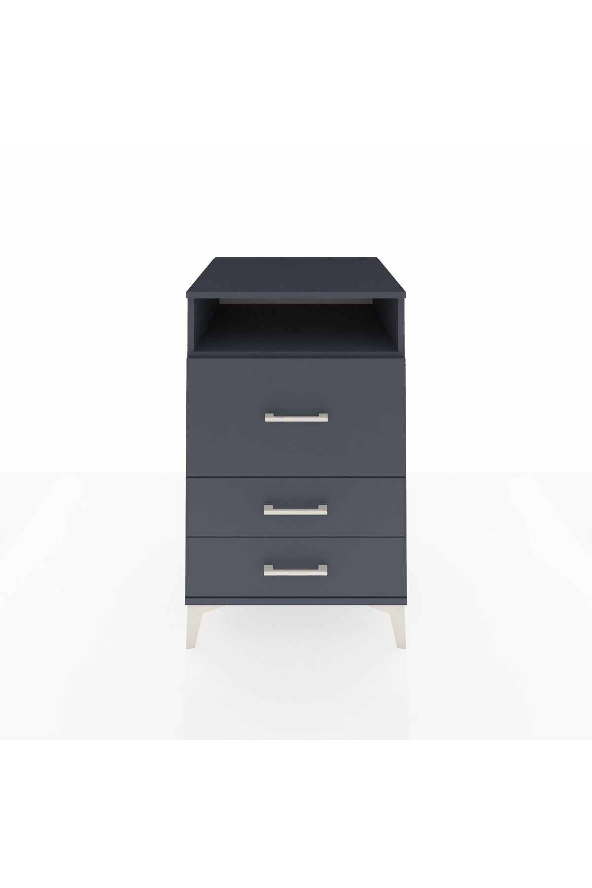 Kronos Komodin Tek Raflı 3 Çekmeceli 60x59x96 Antrasit-Antrasit