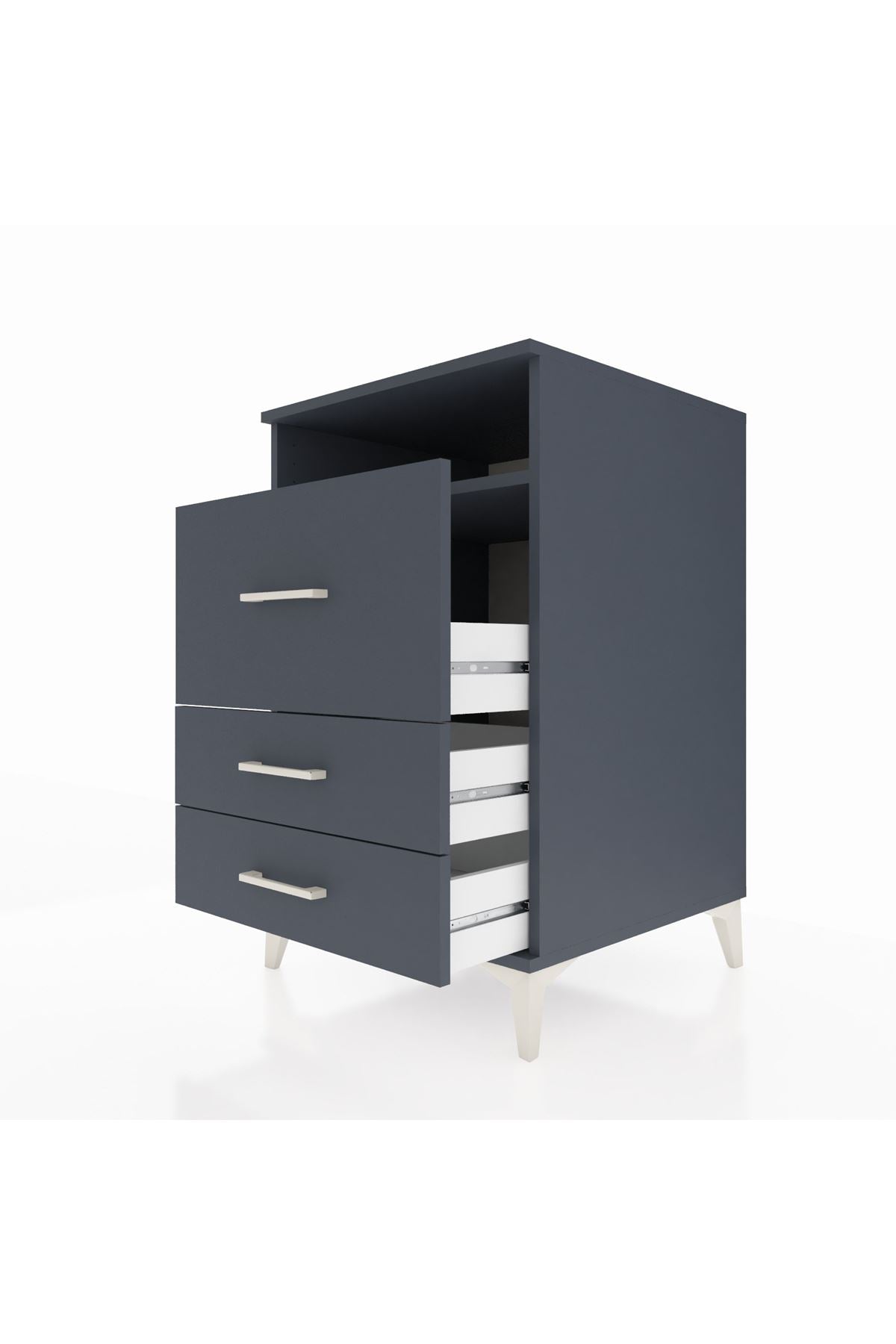 Kronos Komodin Tek Raflı 3 Çekmeceli 60x59x96 Antrasit-Antrasit