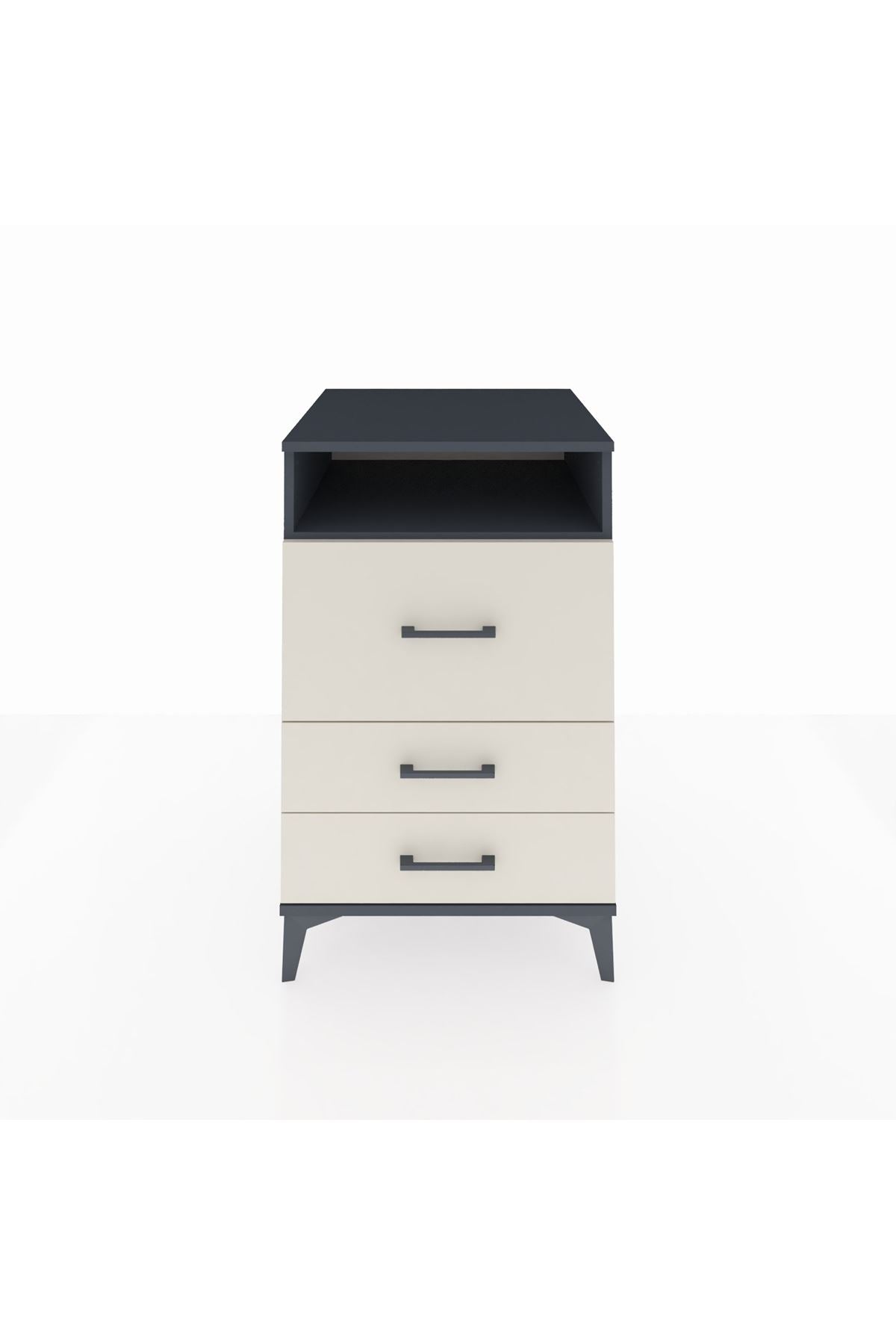 Kronos Komodin Tek Raflı 3 Çekmeceli 60x59x96 Antrasit-Aytaşı