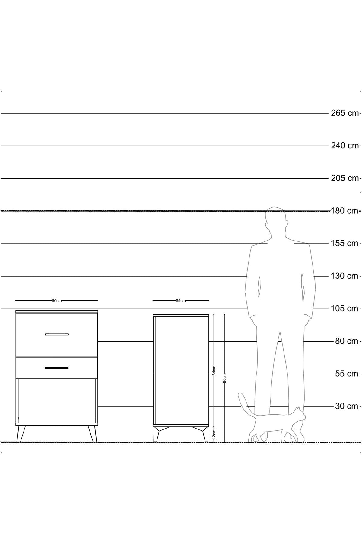 Kronos Komodin 2 Çekmeceli 60x59x96 Antrasit-Çam