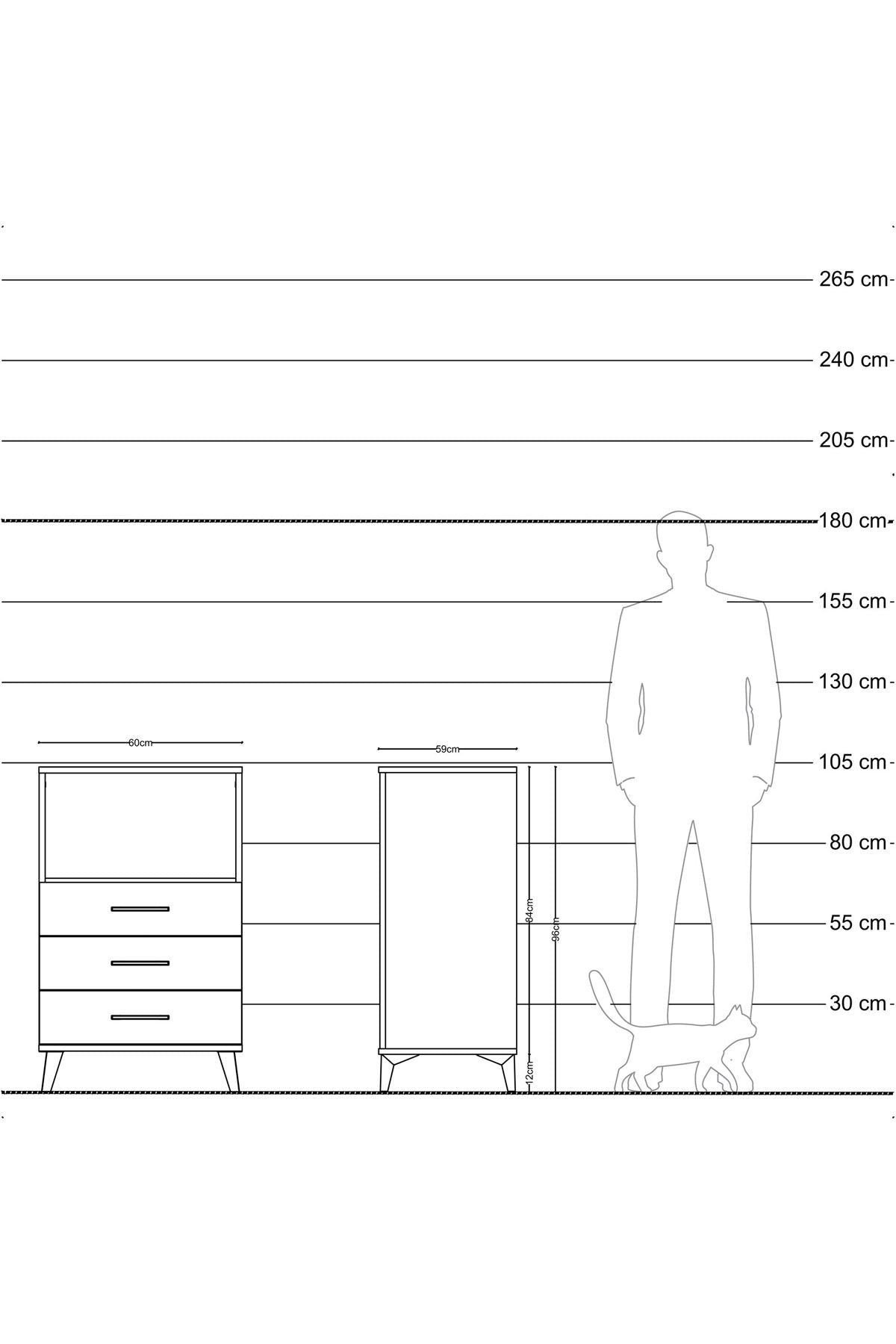 Kronos Komodin Tek Raflı 3 Çekmeceli 60x59x96 Çam-Çam