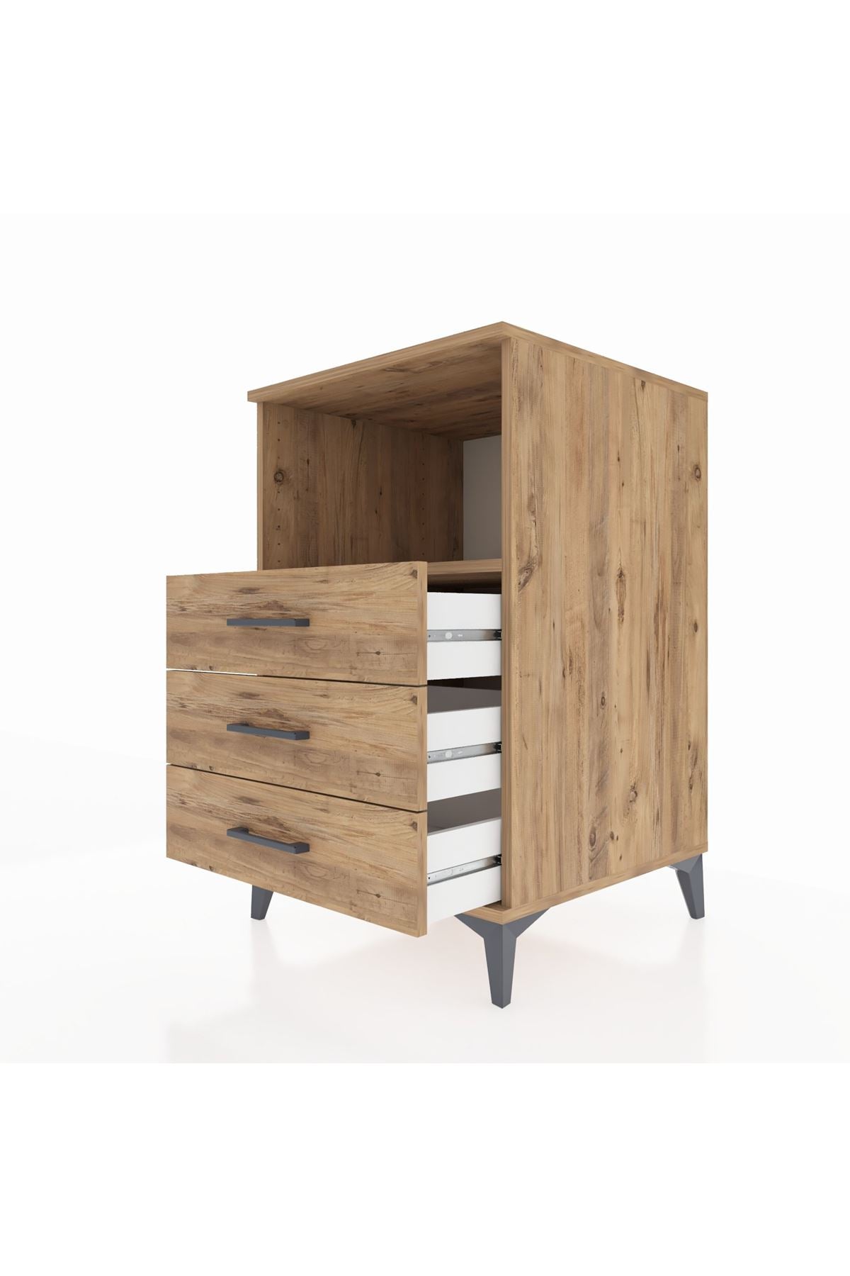 Kronos Komodin Tek Raflı 3 Çekmeceli 60x59x96 Çam-Çam