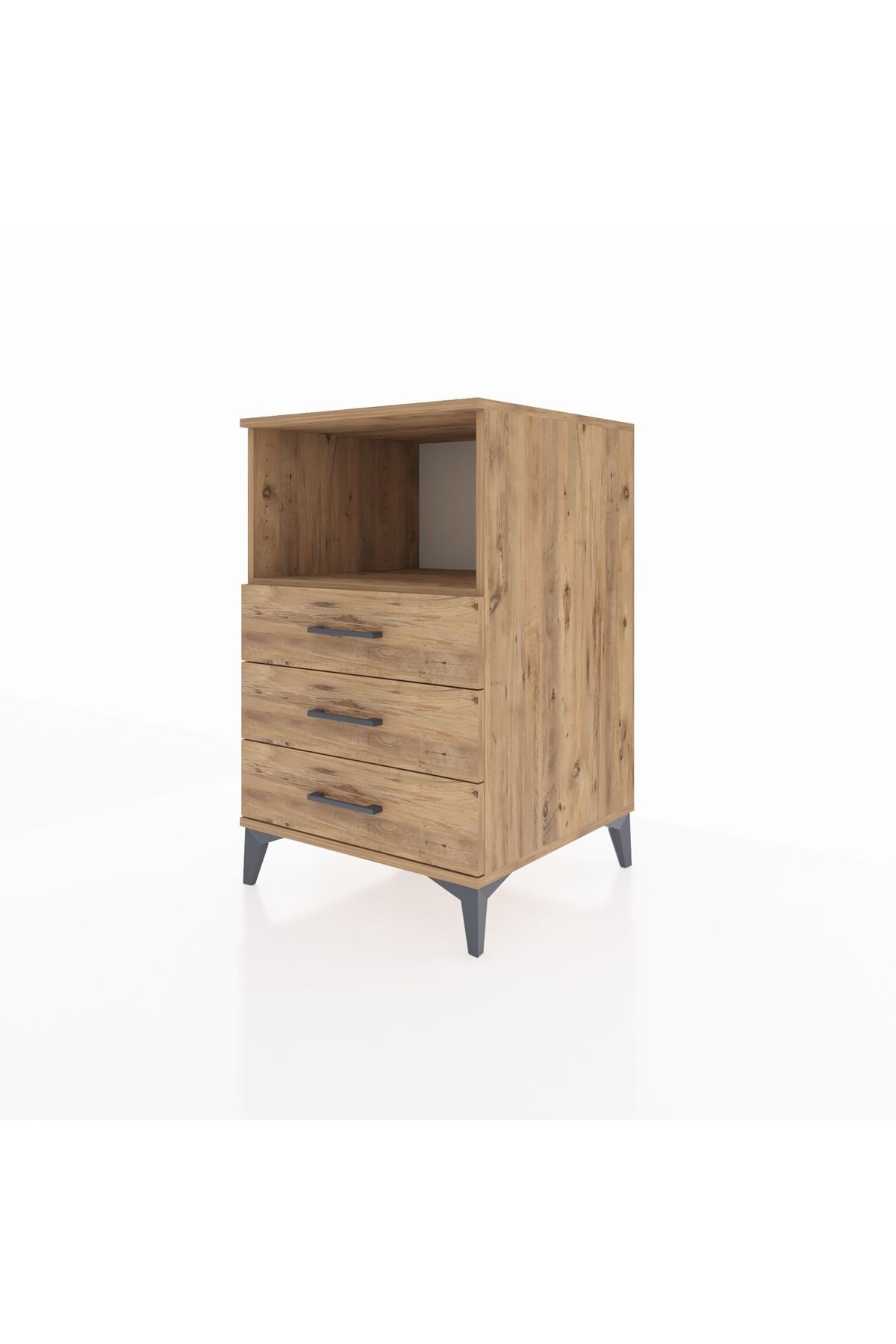 Kronos Komodin Tek Raflı 3 Çekmeceli 60x59x96 Çam-Çam