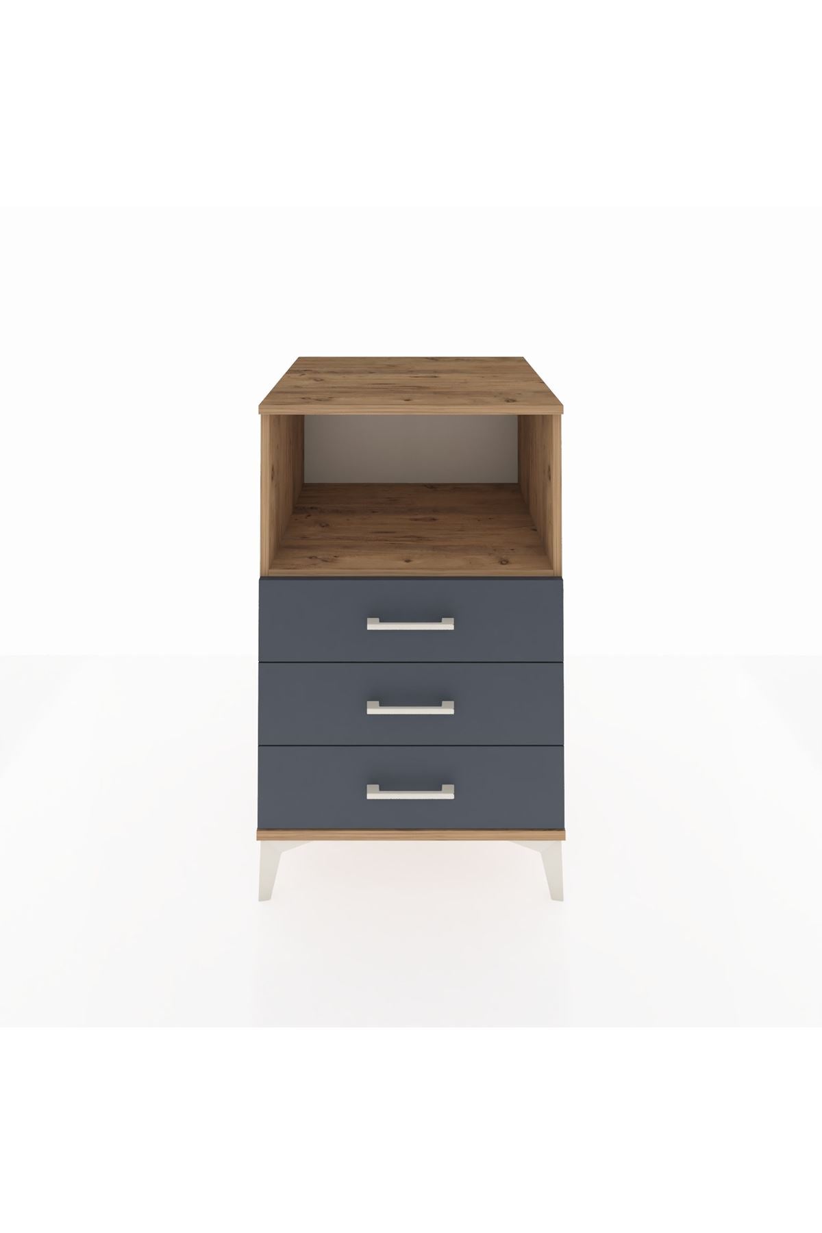 Kronos Komodin Tek Raflı 3 Çekmeceli 60x59x96 Çam-Antrasit