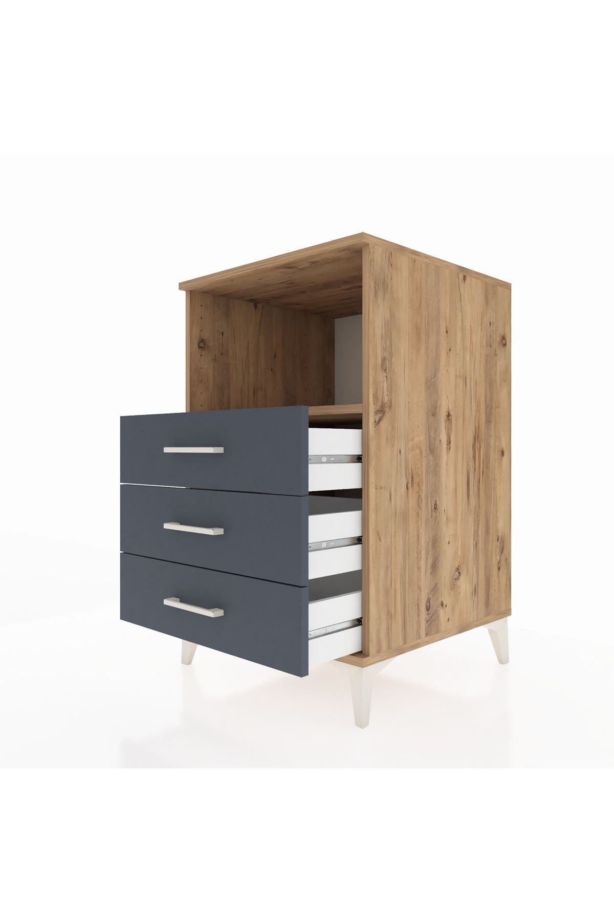 Kronos Komodin Tek Raflı 3 Çekmeceli 60x59x96 Çam-Antrasit