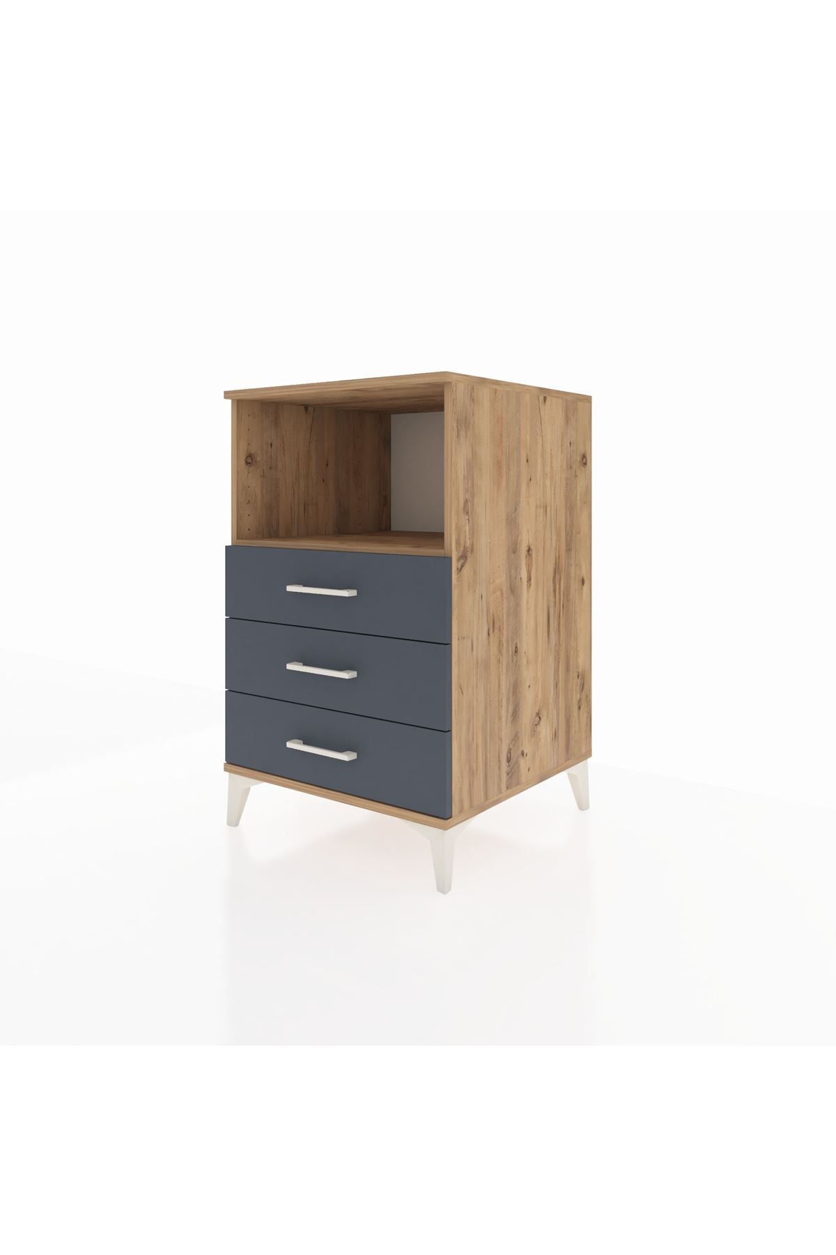 Kronos Komodin Tek Raflı 3 Çekmeceli 60x59x96 Çam-Antrasit