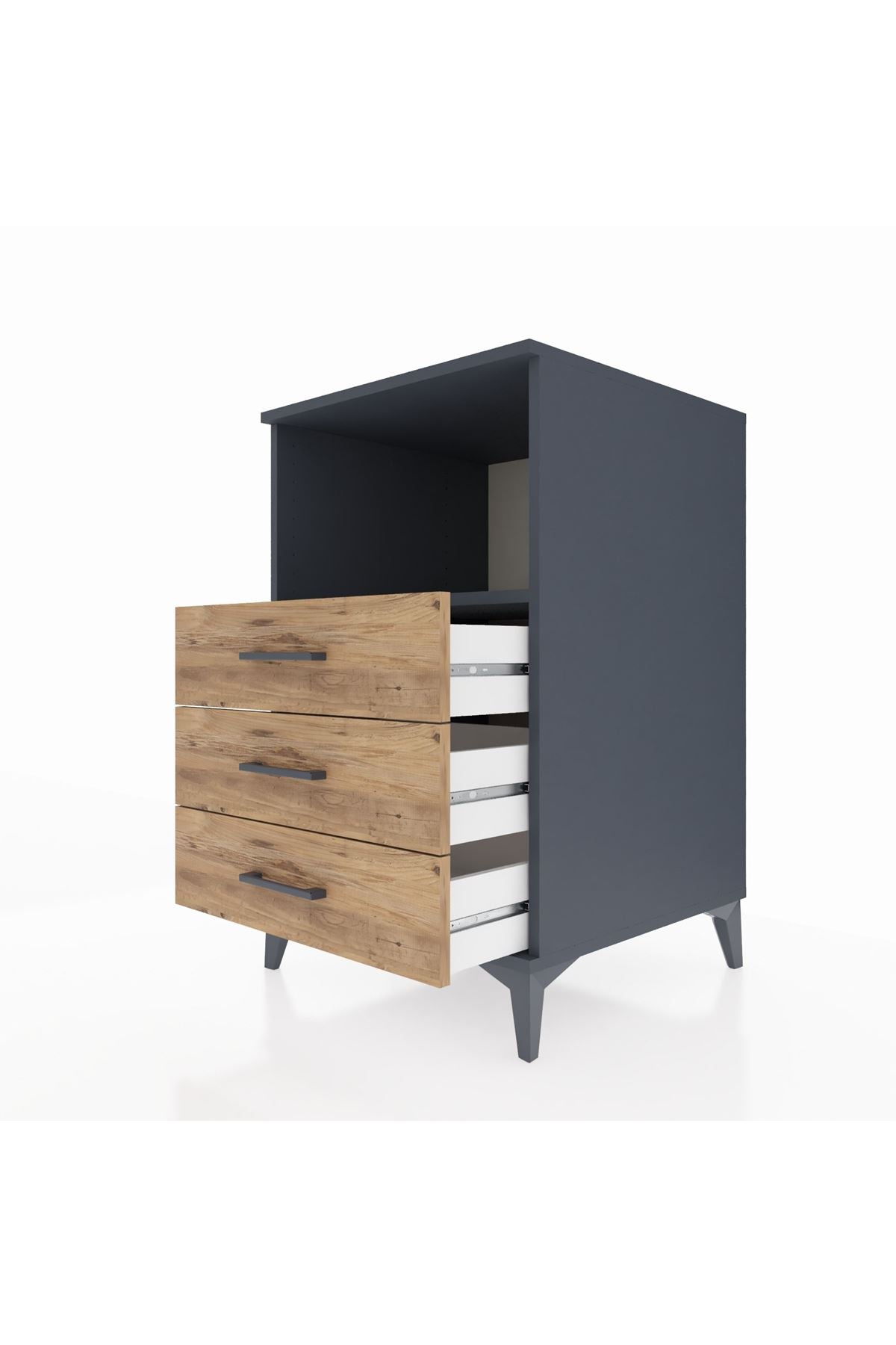 Kronos Komodin Tek Raflı 3 Çekmeceli 60x59x96 Antrasit-Çam