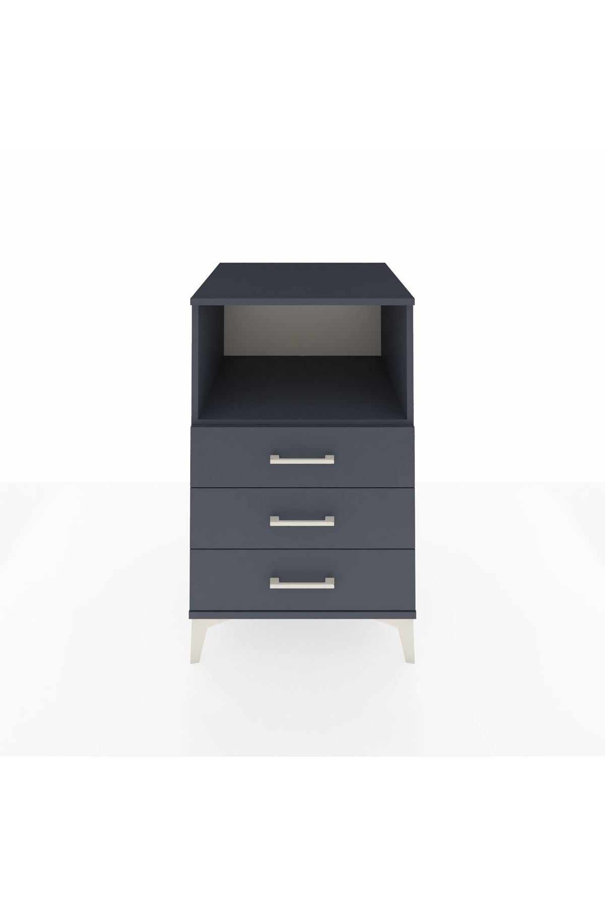 Kronos Komodin Tek Raflı 3 Çekmeceli 60x59x96 Antrasit-Antrasit