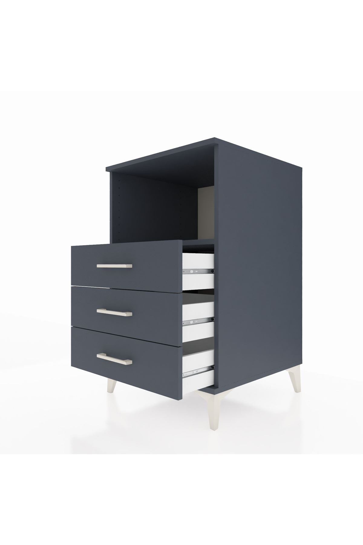 Kronos Komodin Tek Raflı 3 Çekmeceli 60x59x96 Antrasit-Antrasit