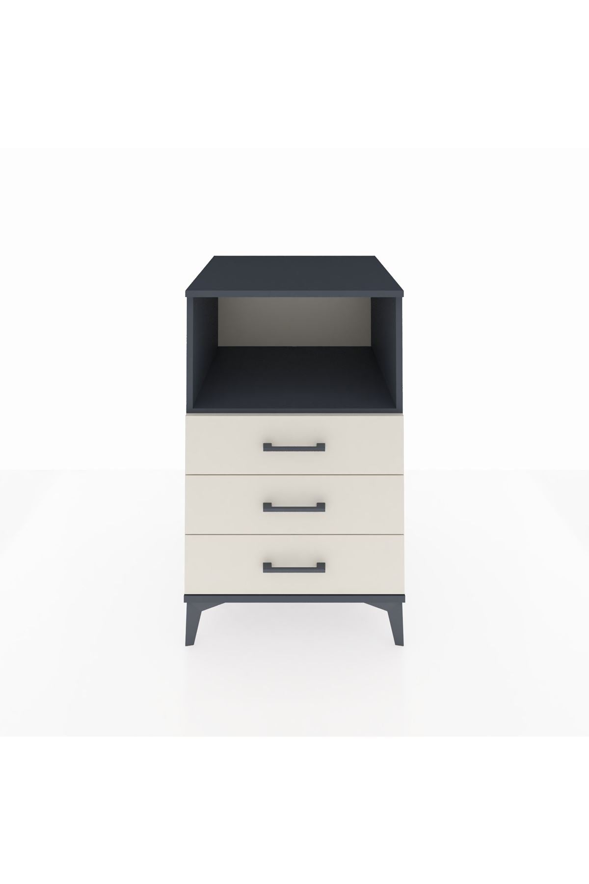 Kronos Komodin Tek Raflı 3 Çekmeceli 60x59x96 Antrasit-Aytaşı