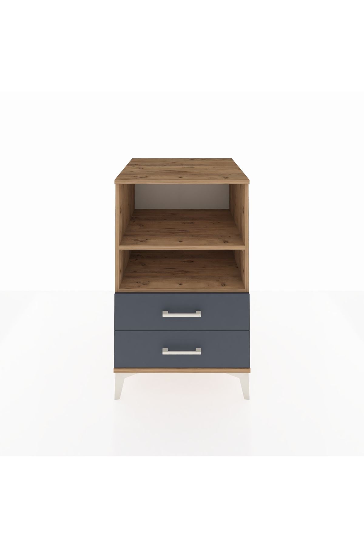 Kronos Komodin 2 Raflı 2 Çekmeceli 60x59x96 Çam-Antrasit