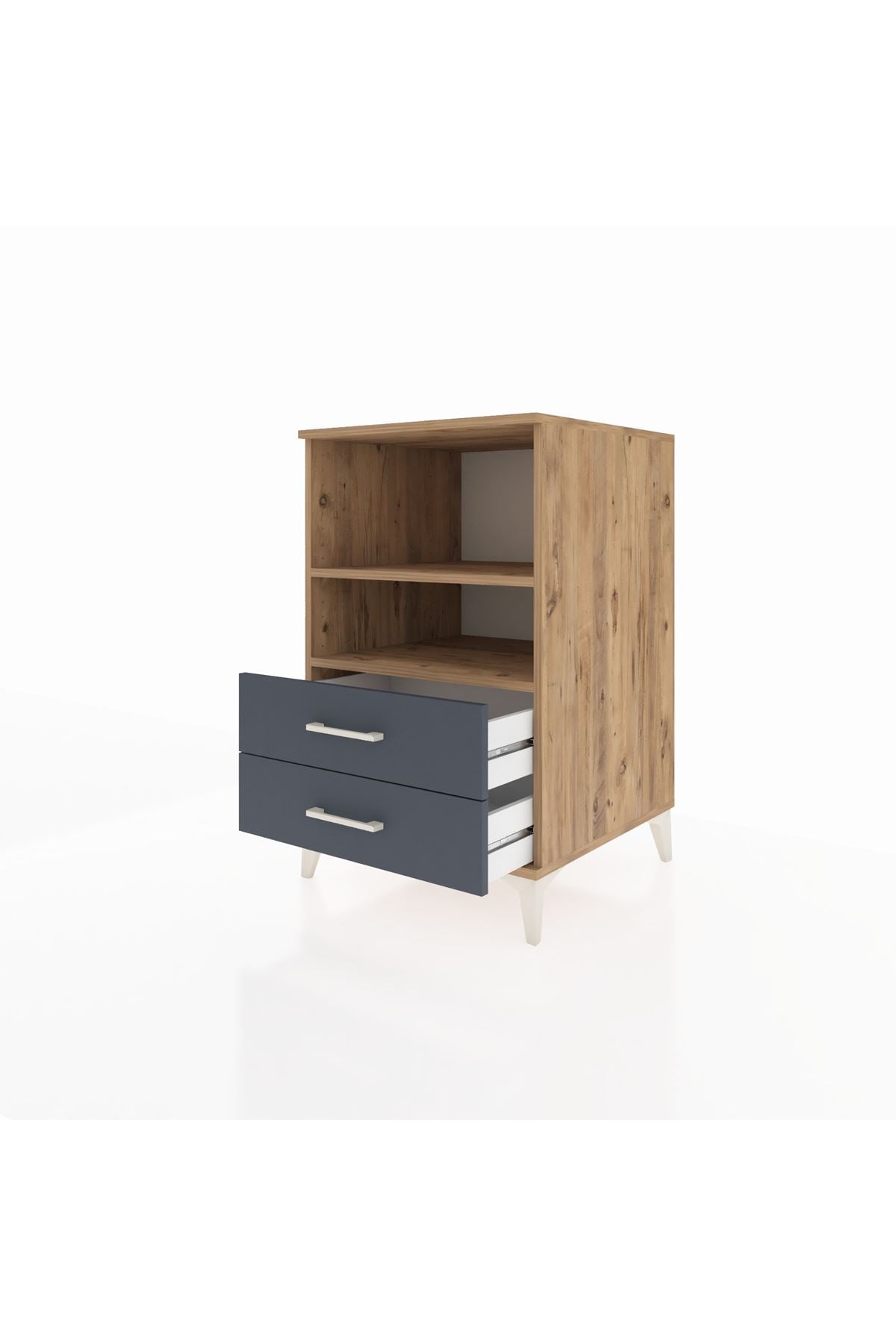 Kronos Komodin 2 Raflı 2 Çekmeceli 60x59x96 Çam-Antrasit