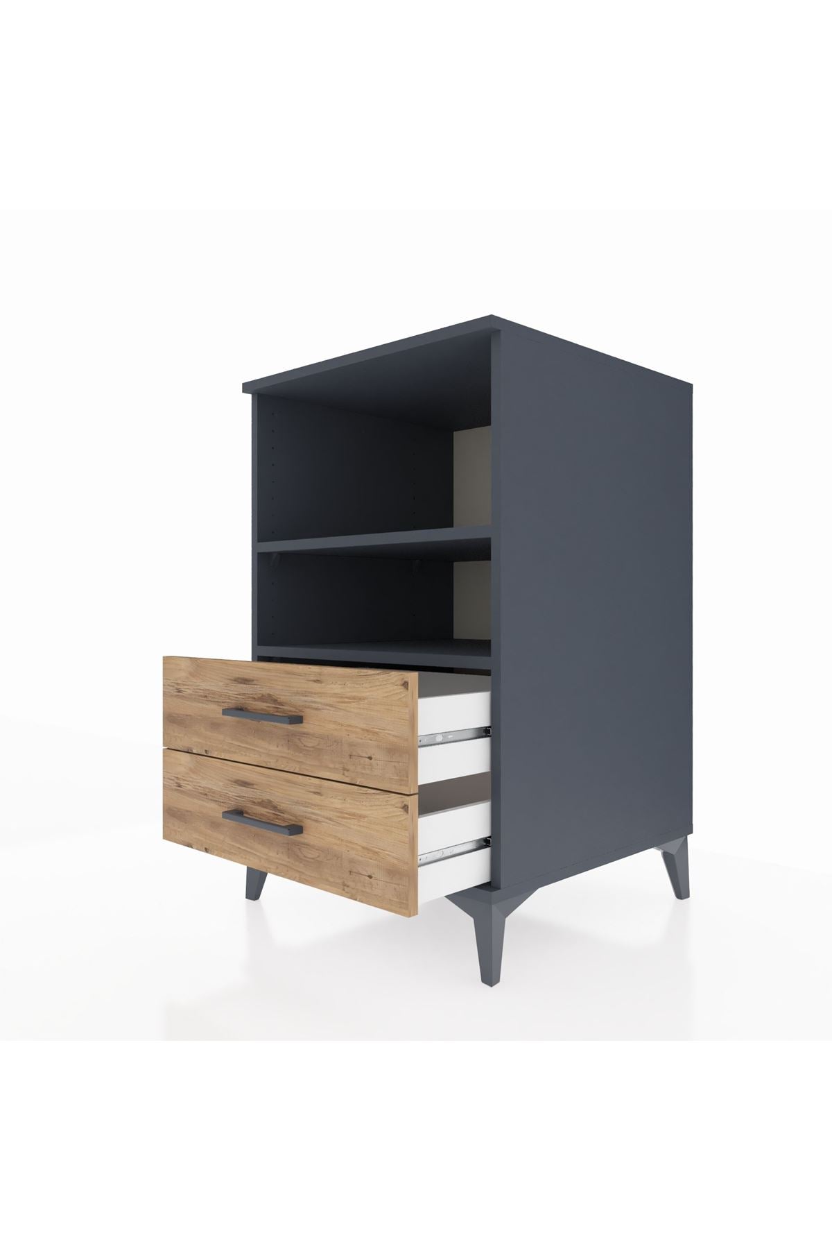 Kronos Komodin 2 Raflı 2 Çekmeceli 60x59x96 Antrasit-Çam