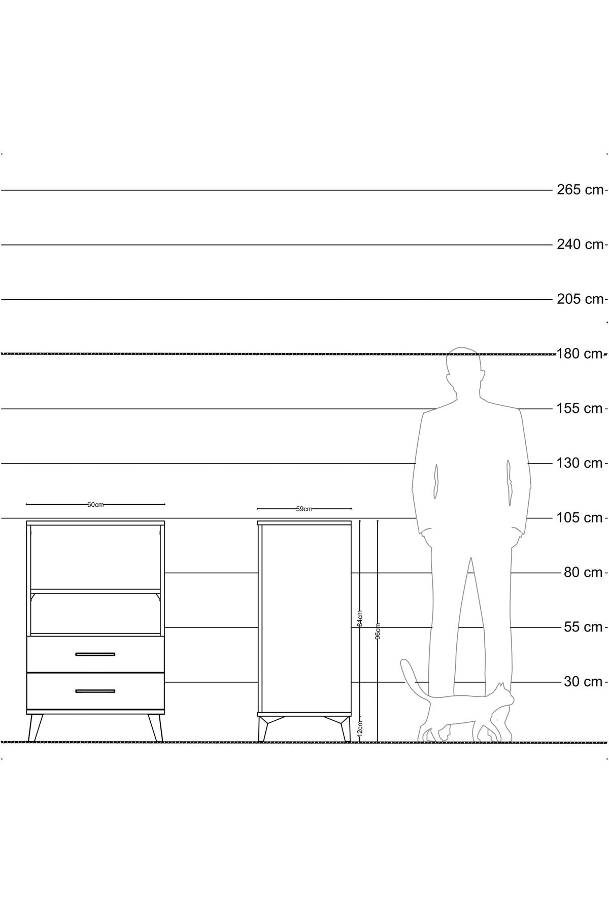 Kronos Komodin 2 Raflı 2 Çekmeceli 60x59x96 Antrasit-Çam