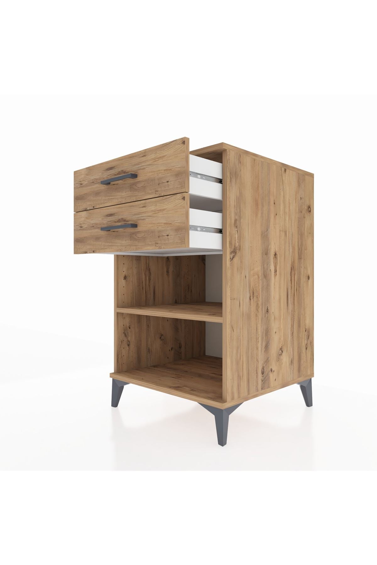 Kronos Komodin Tek Raflı 2 Çekmeceli 60x59x96 Çam-Çam