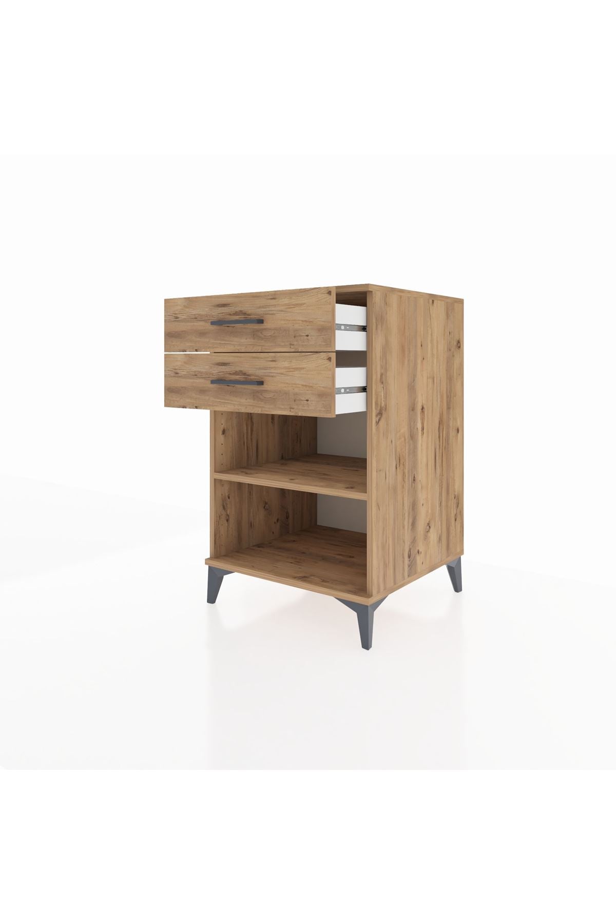 Kronos Komodin Tek Raflı 2 Çekmeceli 60x59x96 Çam-Çam