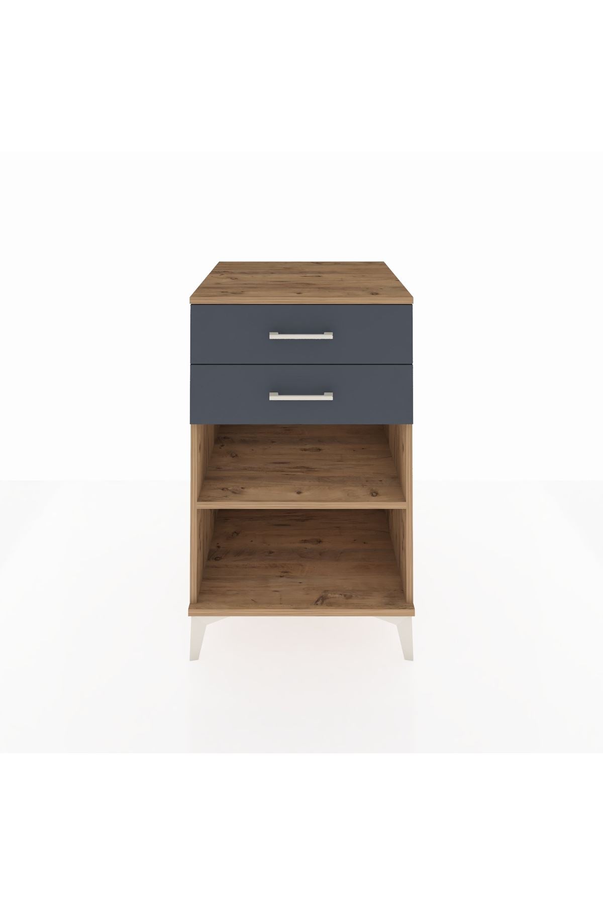 Kronos Komodin Tek Raflı 2 Çekmeceli 60x59x96 Çam-Antrasit