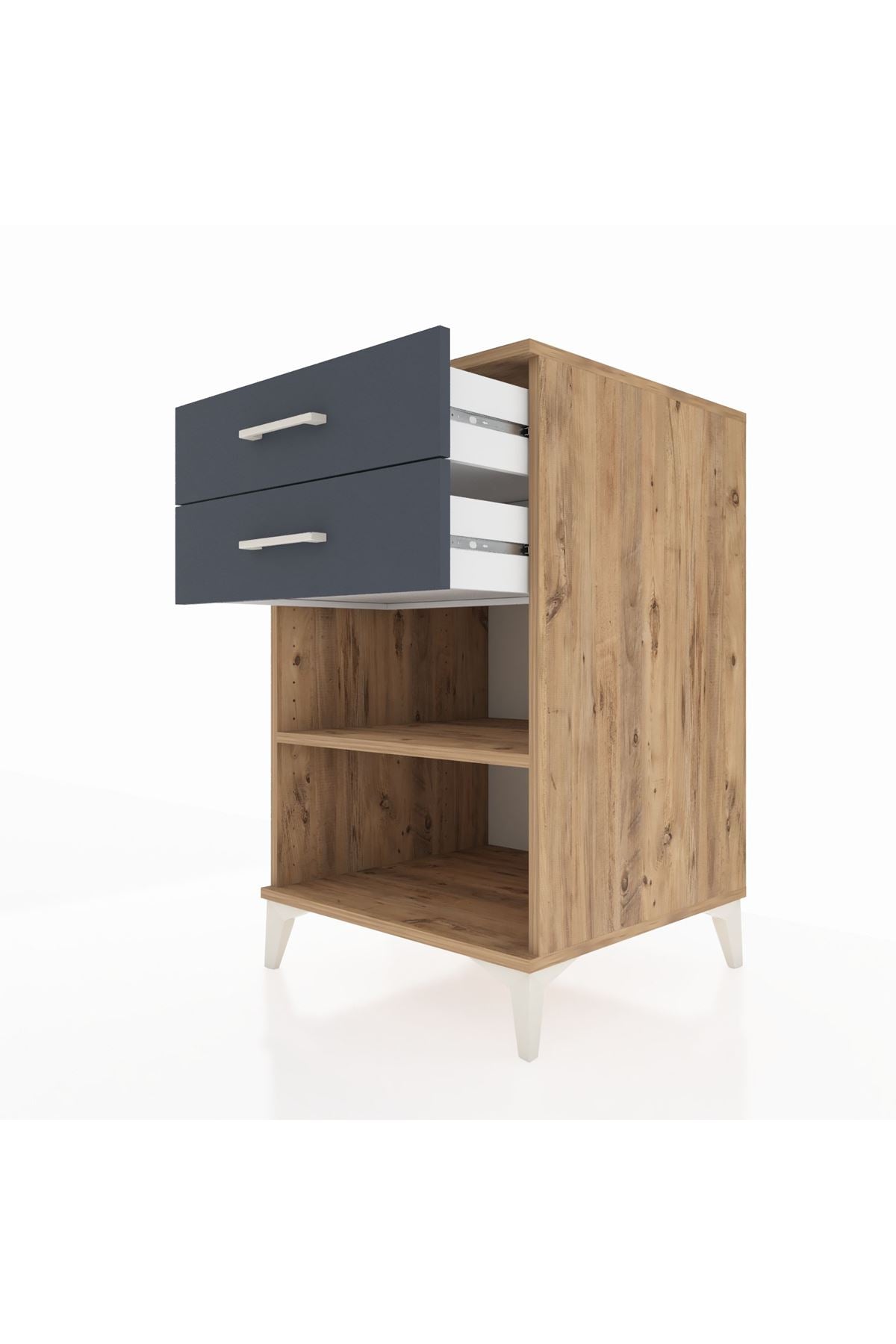 Kronos Komodin Tek Raflı 2 Çekmeceli 60x59x96 Çam-Antrasit